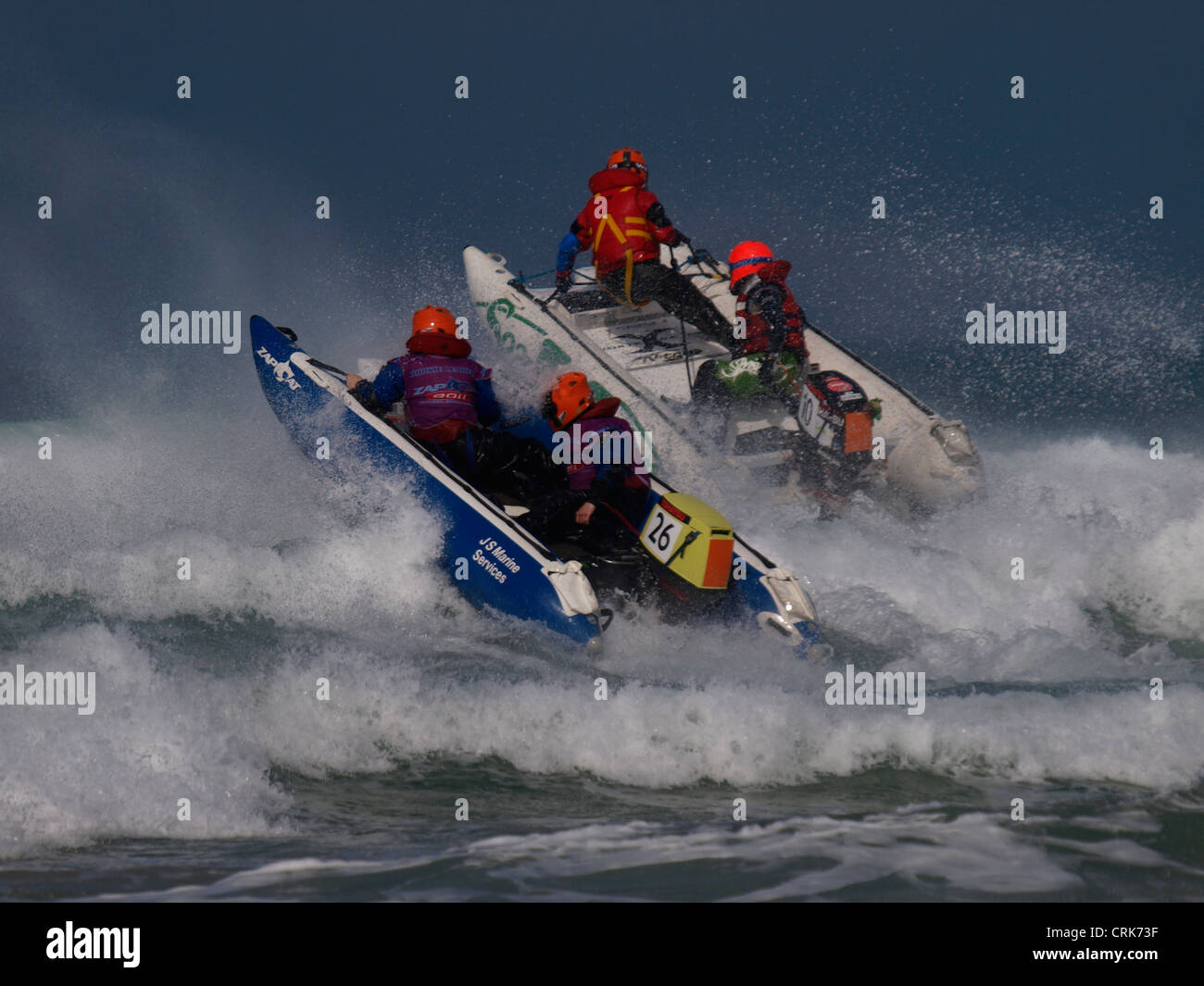 Zapcat powerboat racing, Fistral Beach, Newquay, Cornwall, UK Stock Photo