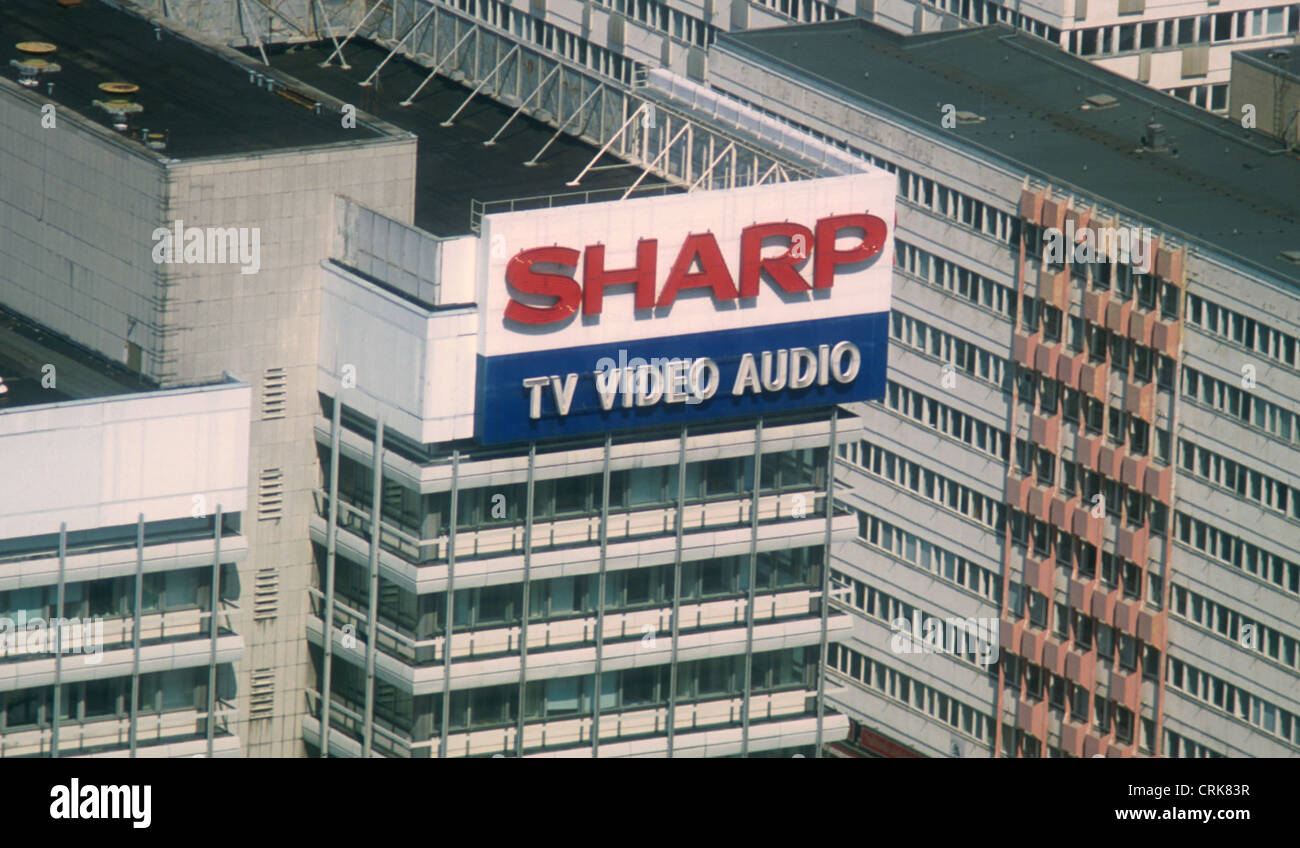 Logo of Sharp Audio Video on high-rise Stock Photo