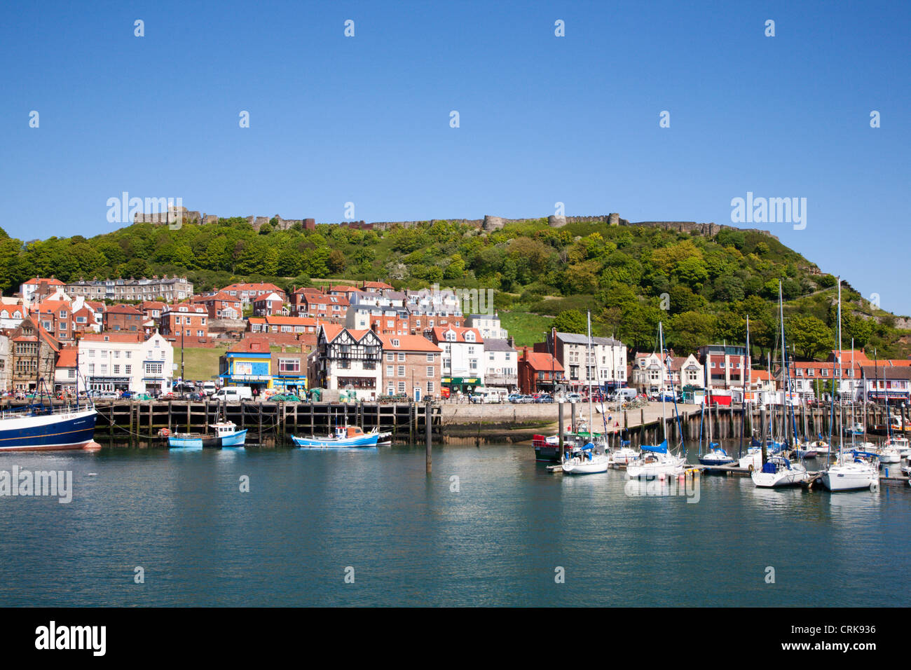 Castle Hill from the Harbour Scarborough North Yorkshire England Stock