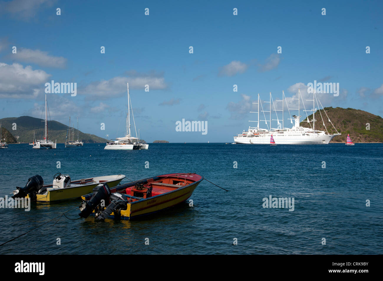 Antilles boat Caribbean cruise ship French Guadeloupe Les Saintes Stock Photo