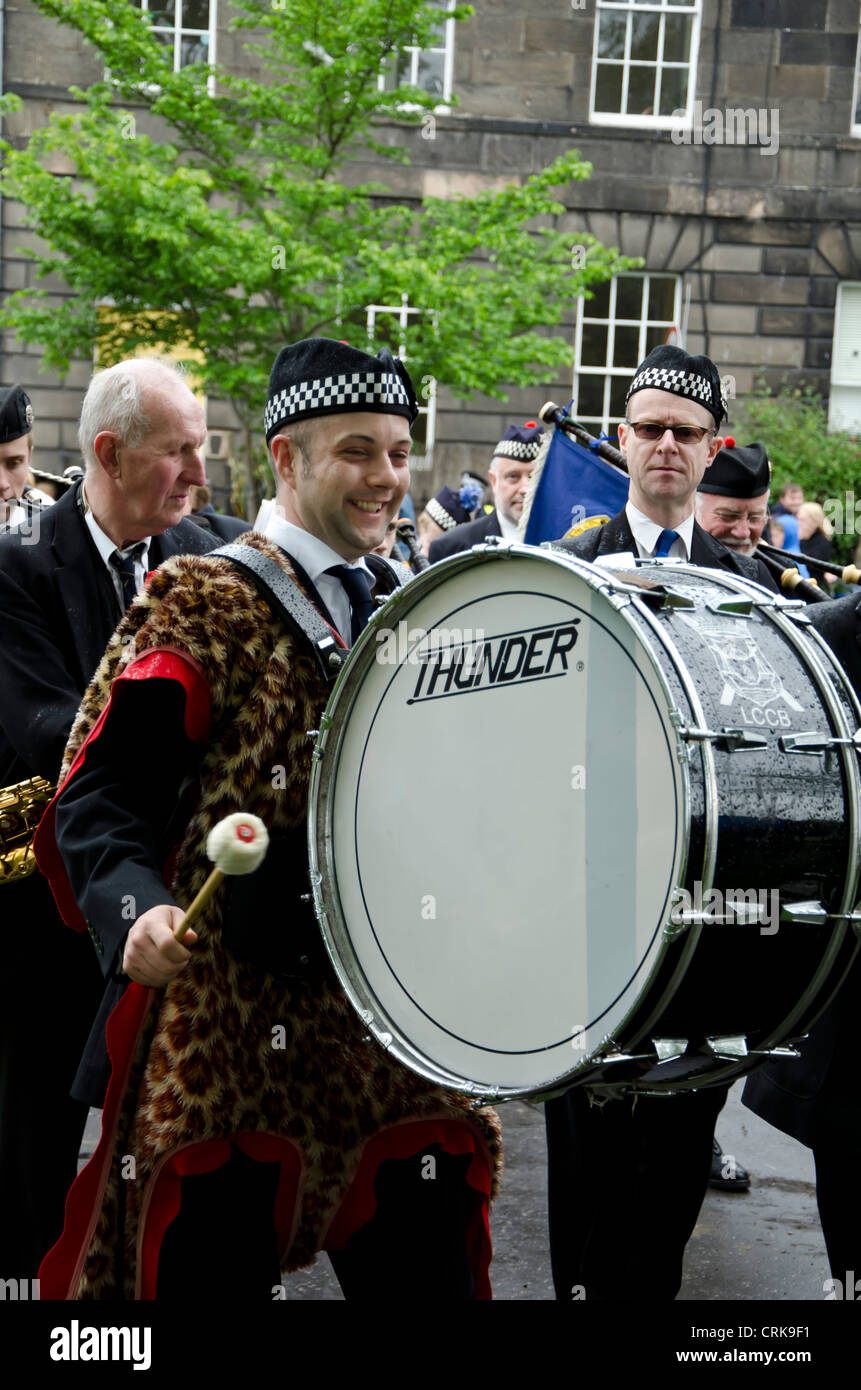 Drummer at the Leith Gala Day parade, in Edinburgh, Scotland. Stock Photo