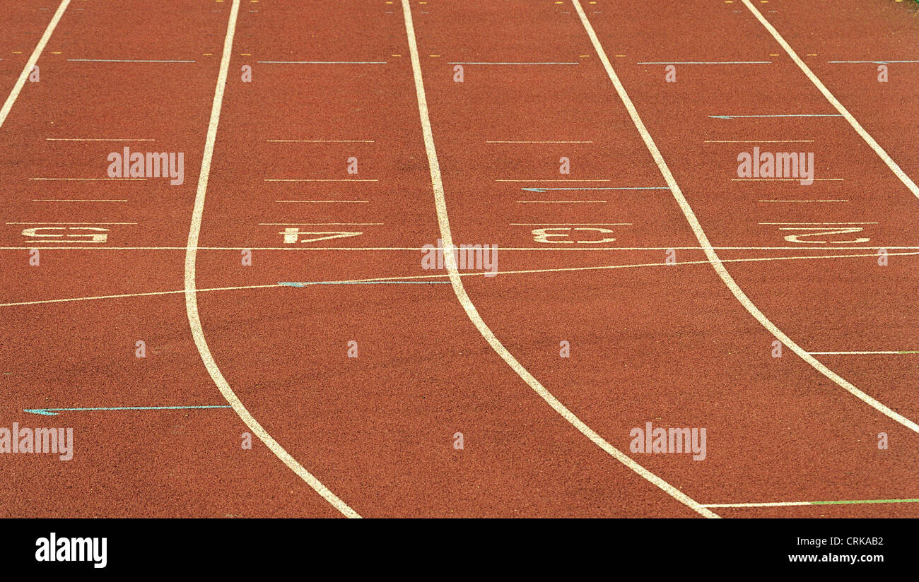 Red running tracks with numbers for competitions Stock Photo