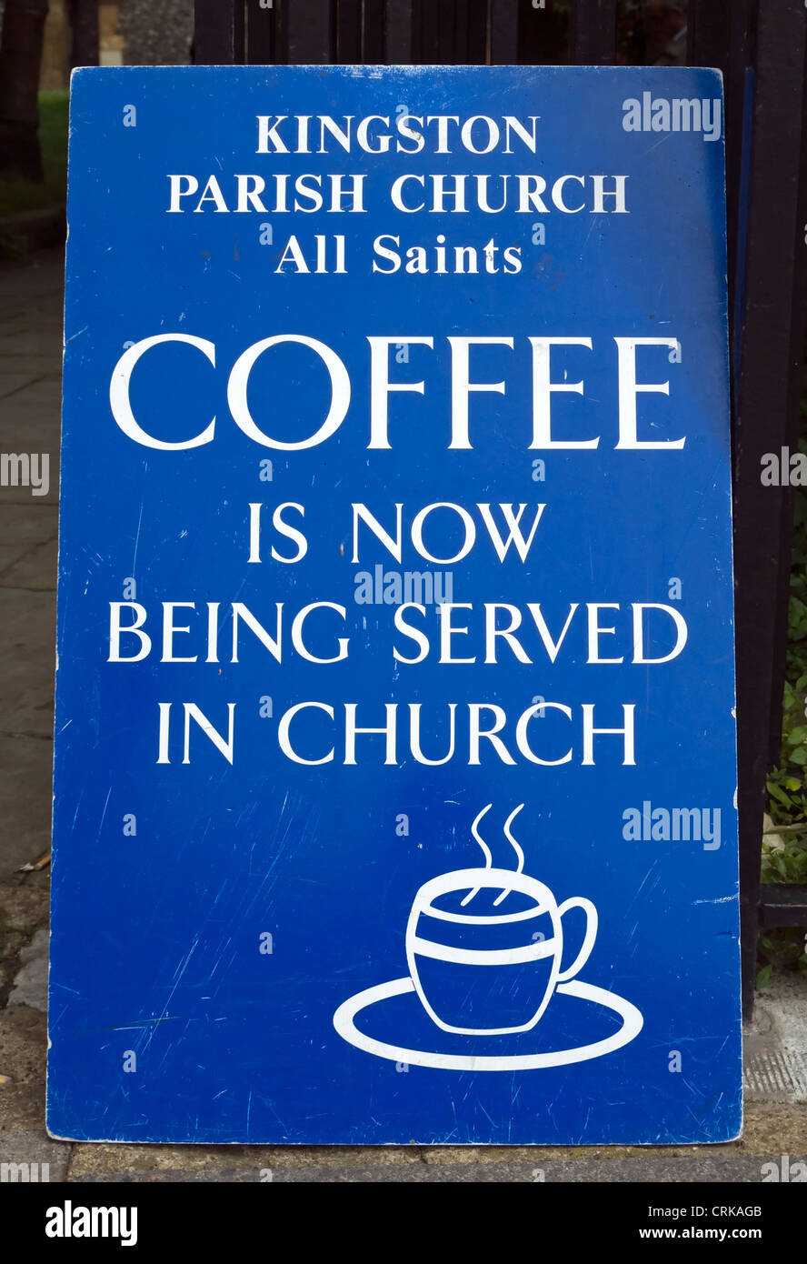coffee now being served in church sign, at all saints church, kingston