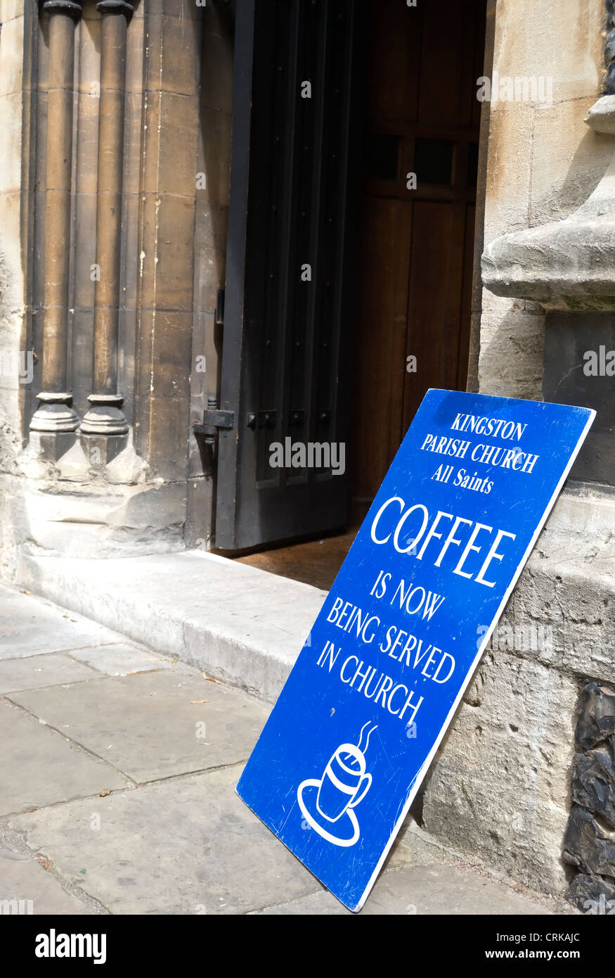 coffee now being served in church sign, at all saints church, kingston