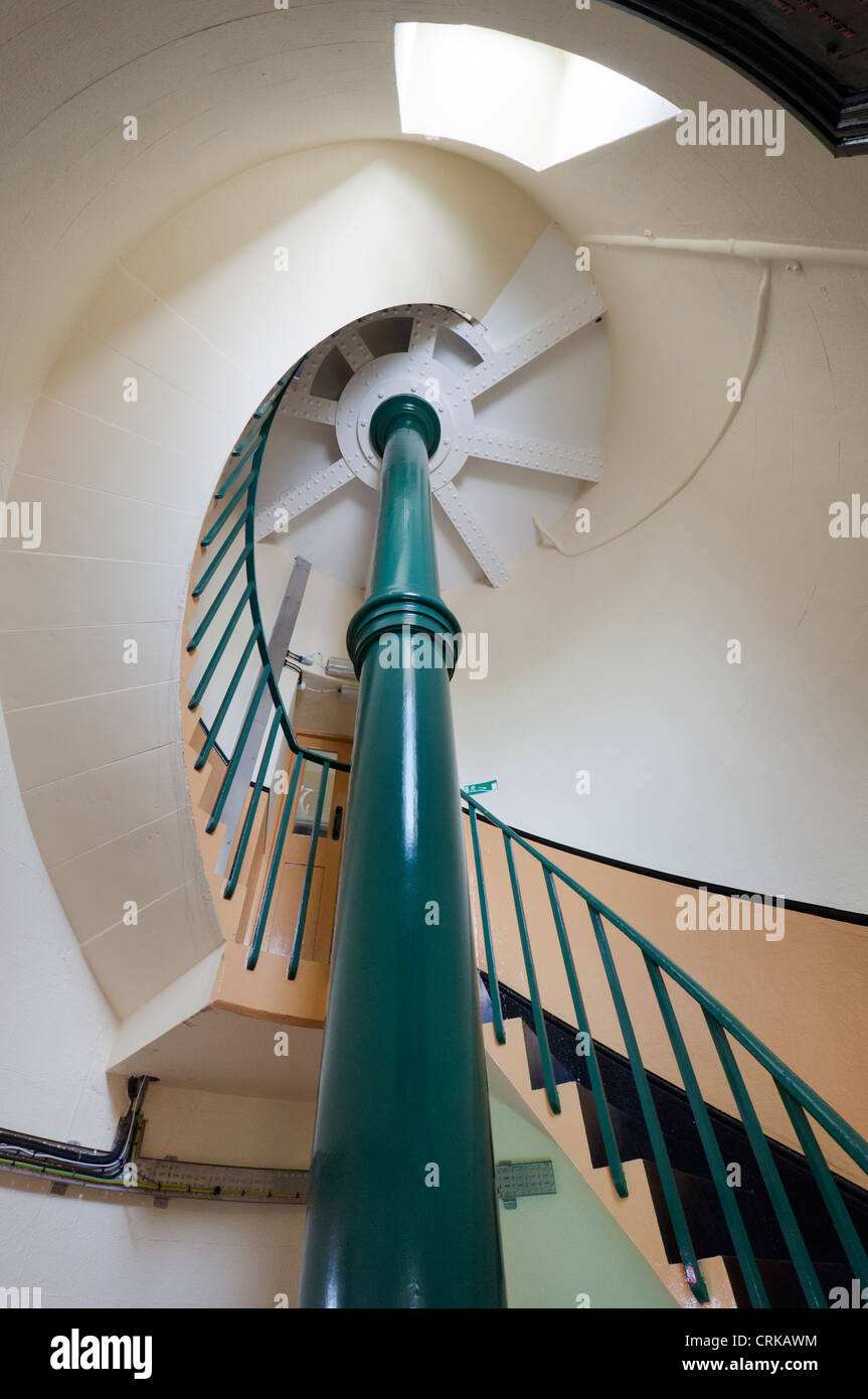 Interior spiral staircase inside Skokholm island lighthouse UK Stock Photo