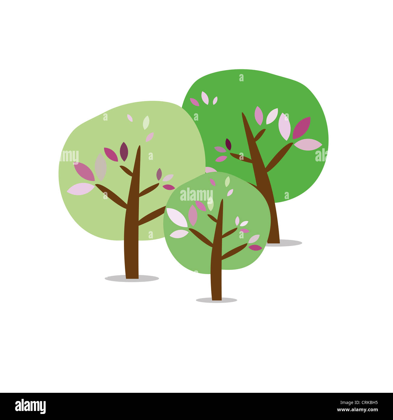 There are three isolated colorful spring trees Stock Photo - Alamy