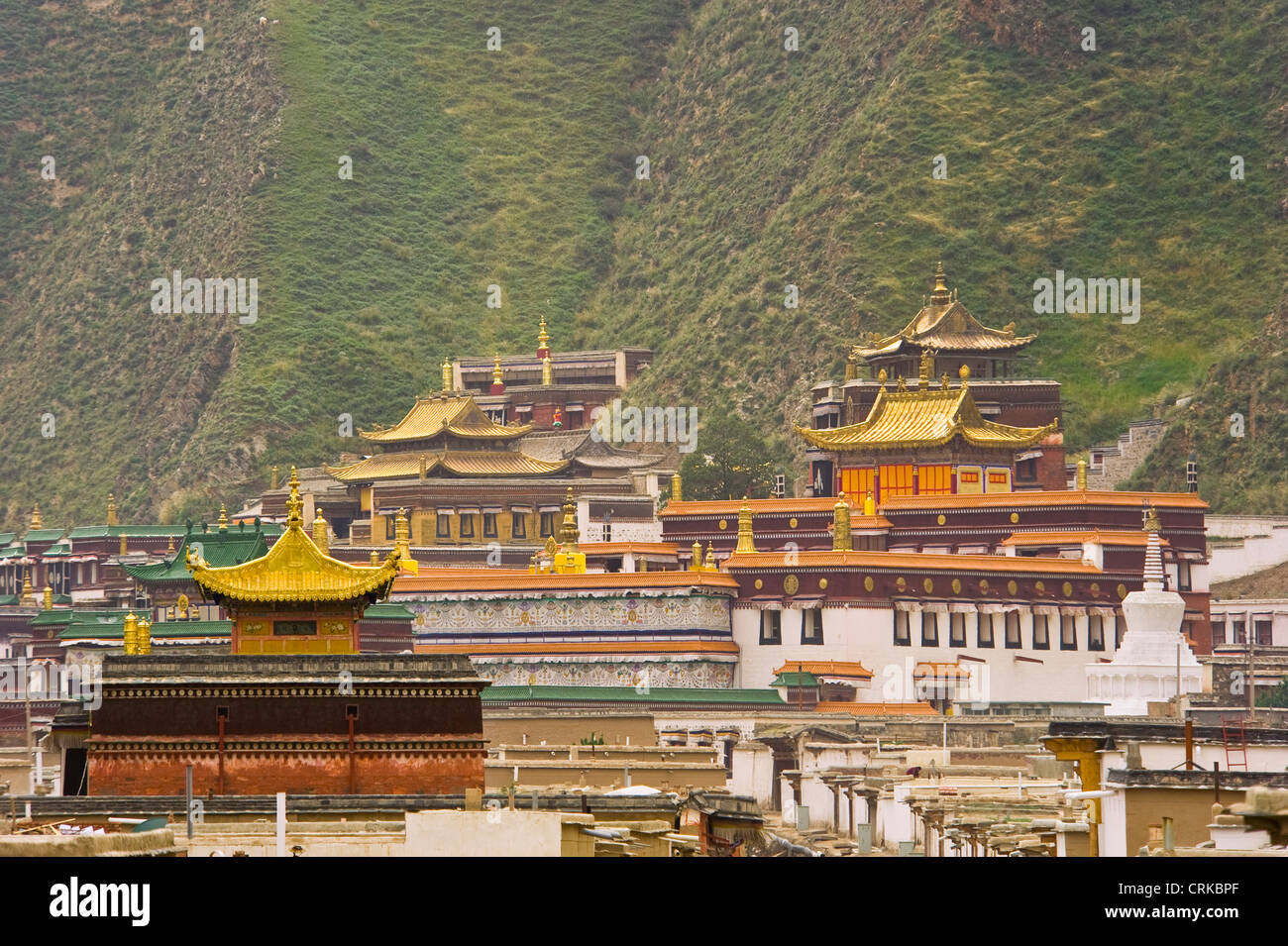 A compressed perspective view of the Labrang Monastery complex in Xiahe. Stock Photo
