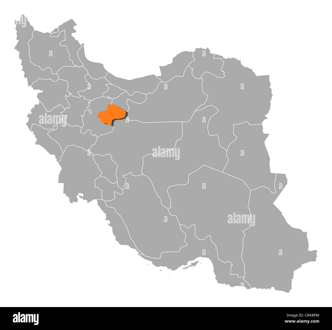 political map of iran with the several provinces where qom is highlighted