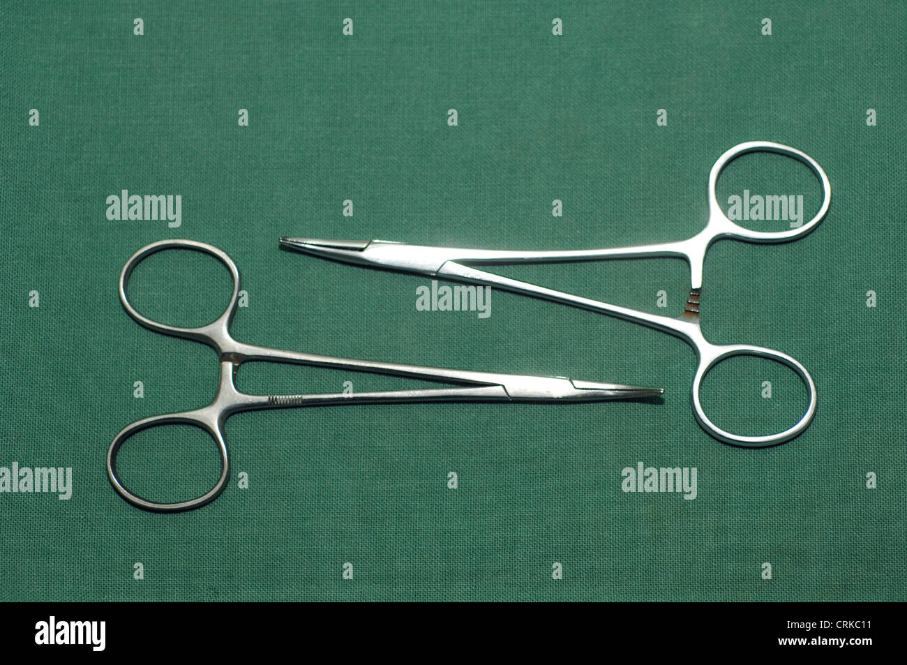 Artery forceps for grasping and compressing an artery. Stock Photo