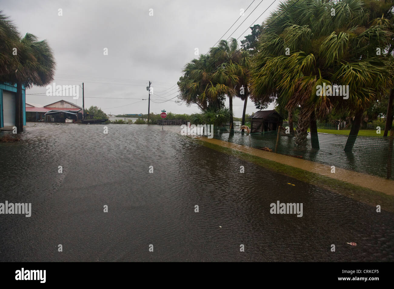 Flooded Streets in Cedar Key Florida as Tropical Storm Debby hits the Gulf Coast Stock Photo