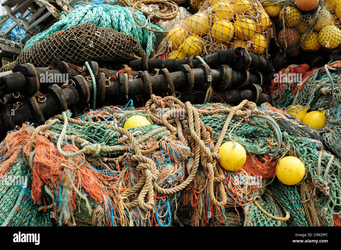 Fishing gear piled up. Port of Vigo, Galicia, Spain Stock Photo