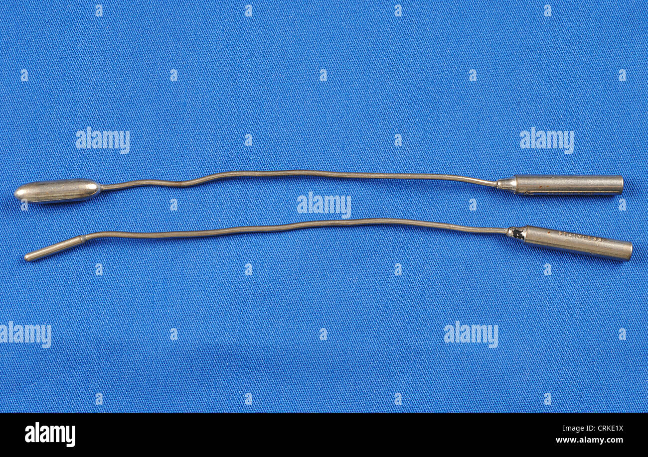 A pair of probes in varying sizes; used to gauge the depth of a cavity or sinus during surgery. Stock Photo