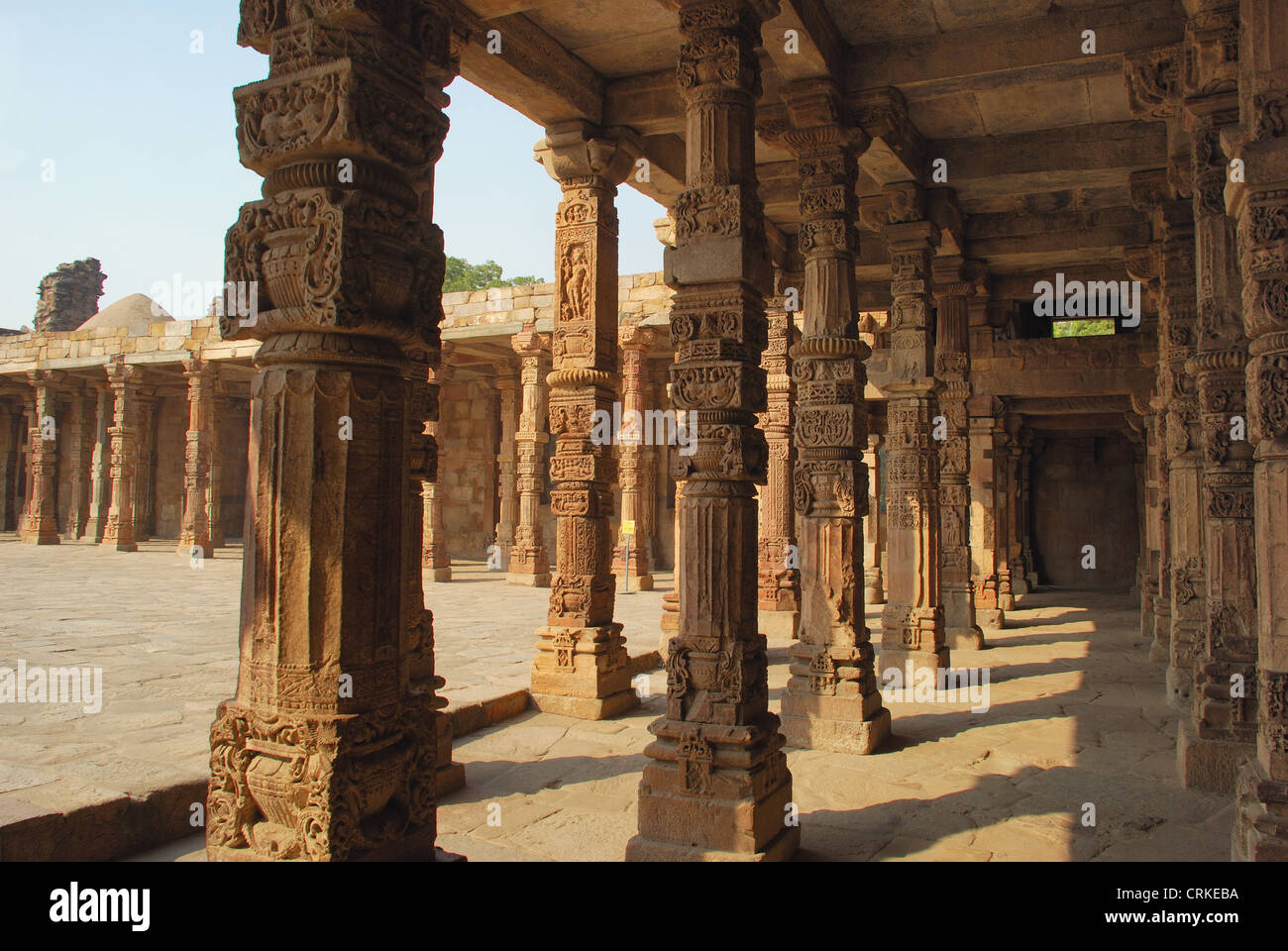 Carved pillars - Qutub Minar Complex Stock Photo