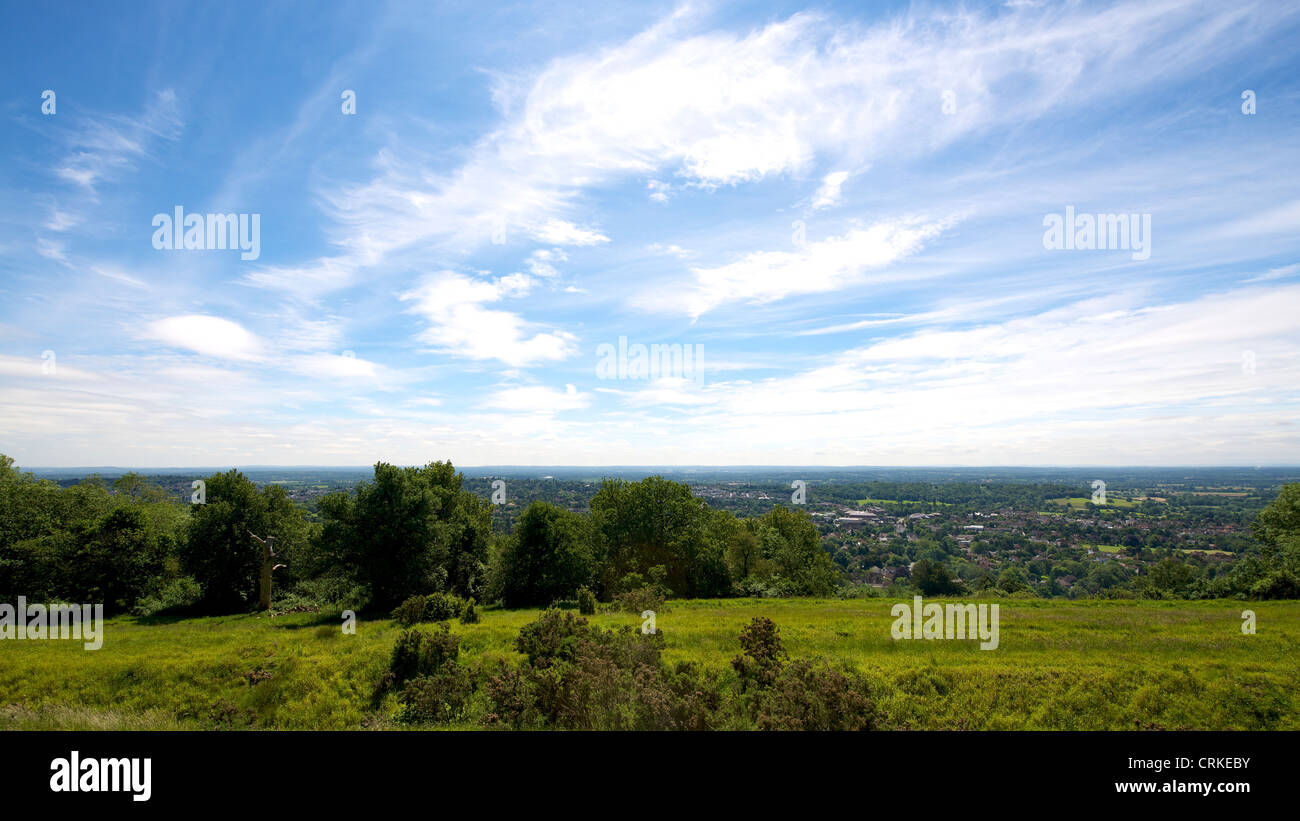 A Landscape of Reigate and the weald and downland with Gatwick in the