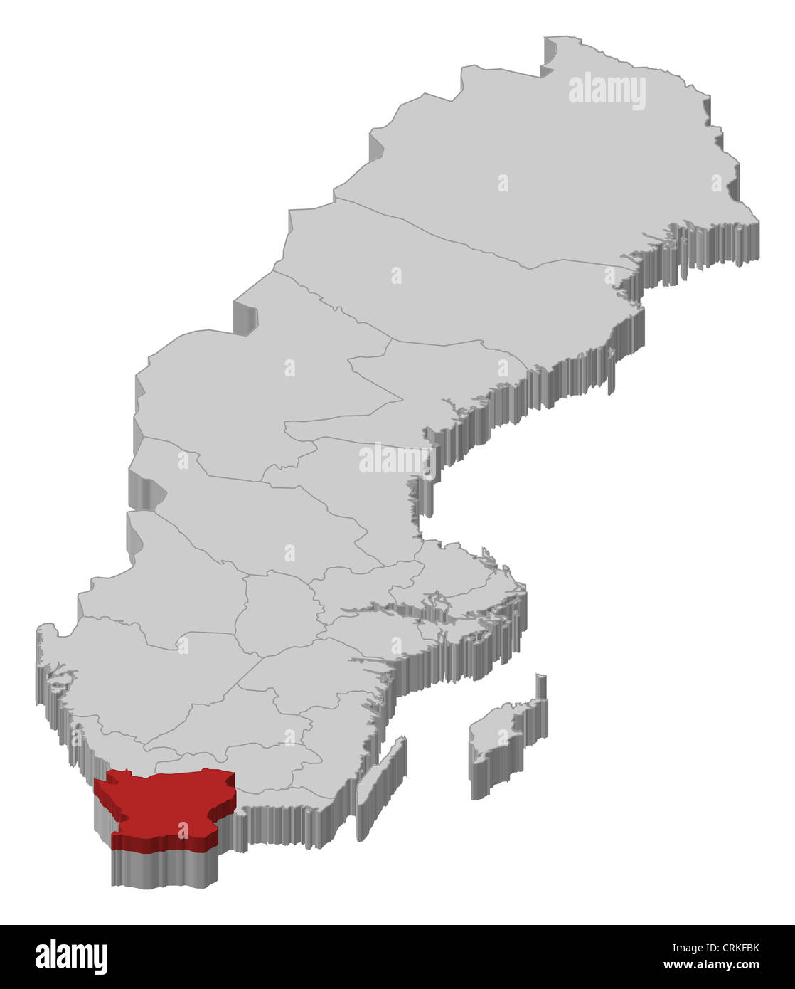 Political map of Sweden with the several provinces where Skane County is highlighted. Stock Photo
