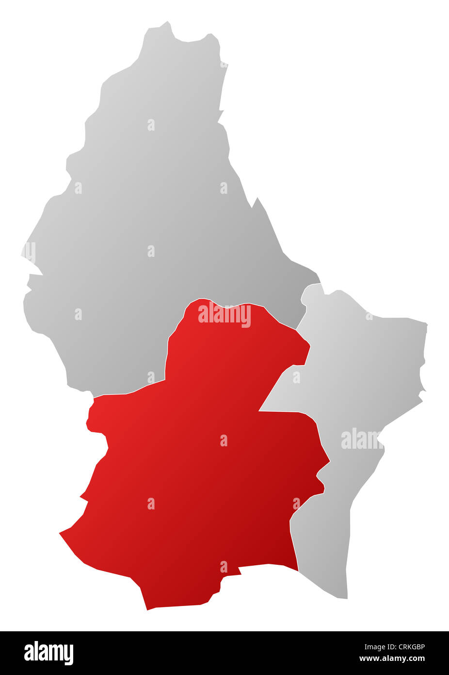 Political map of Luxembourg with the several districts where the district Luxemburg is highlighted. Stock Photo