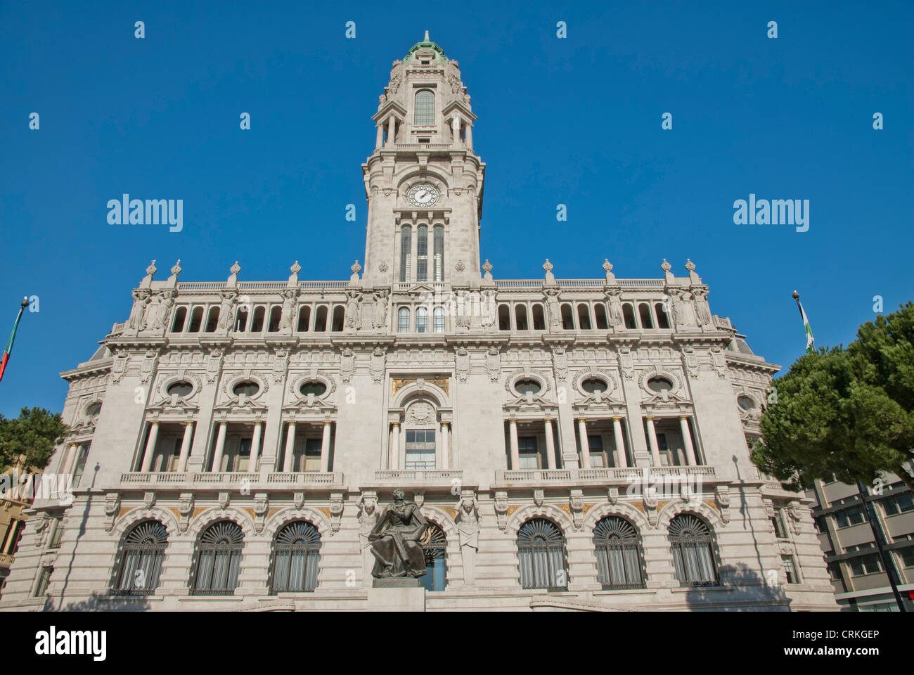 City Town hall building at the top of Avenida dos Aliados - Porto Portugal Stock Photo