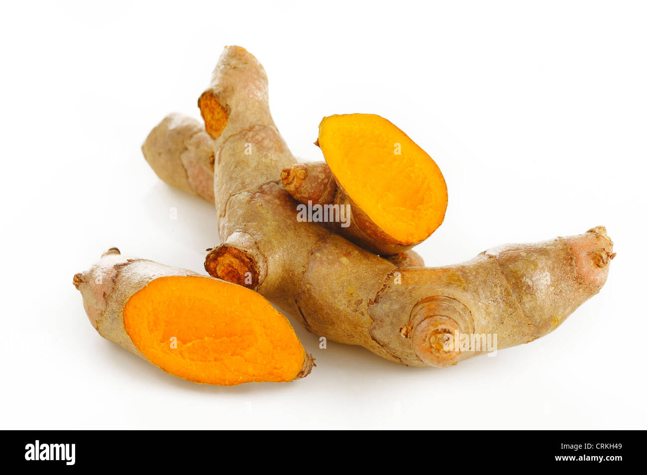 Turmeric root on white background Stock Photo