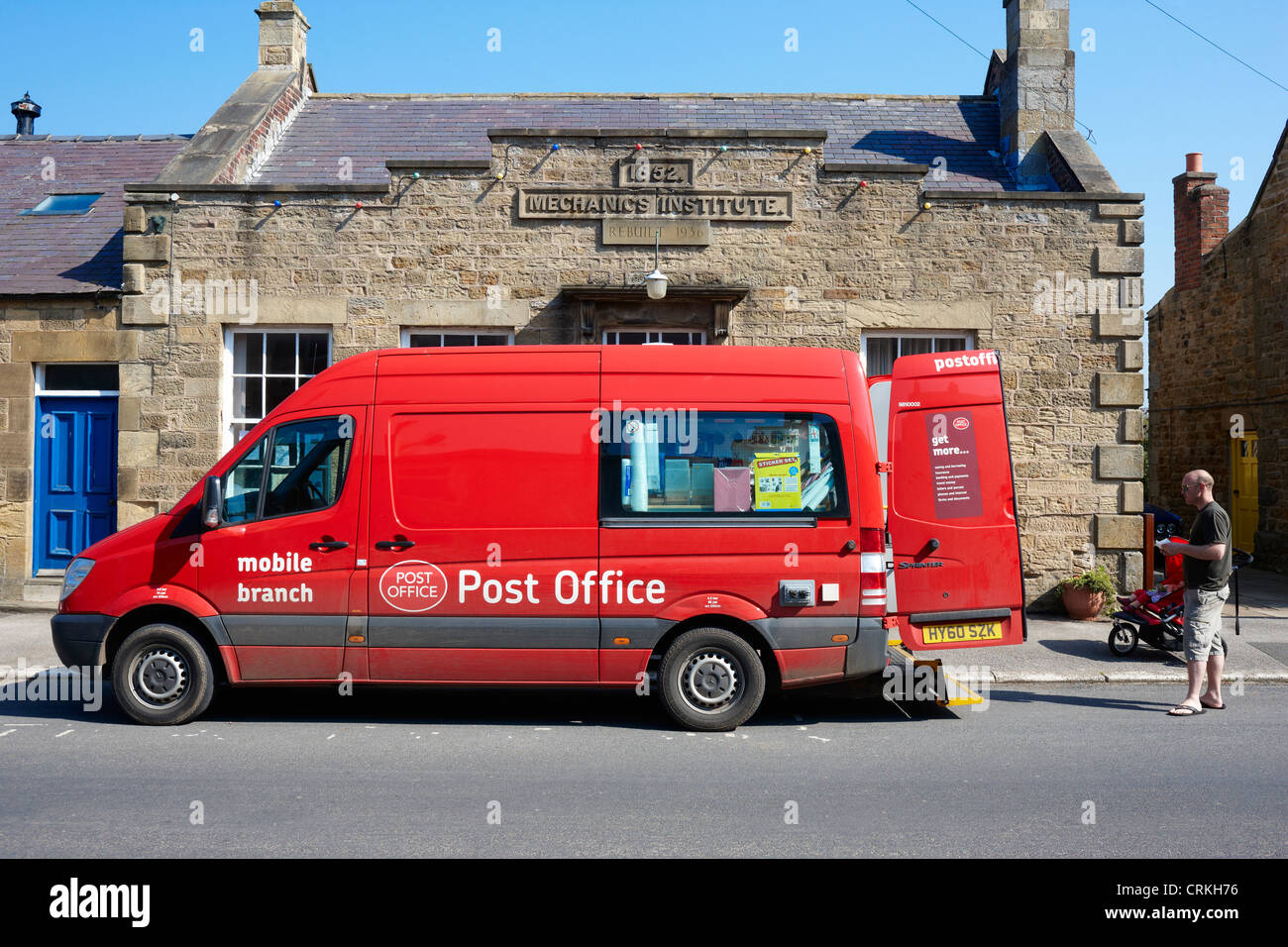 Mobile Post Office van visits the rural village of Kirkby Malzeard in North Yorkshire UK Stock Photo