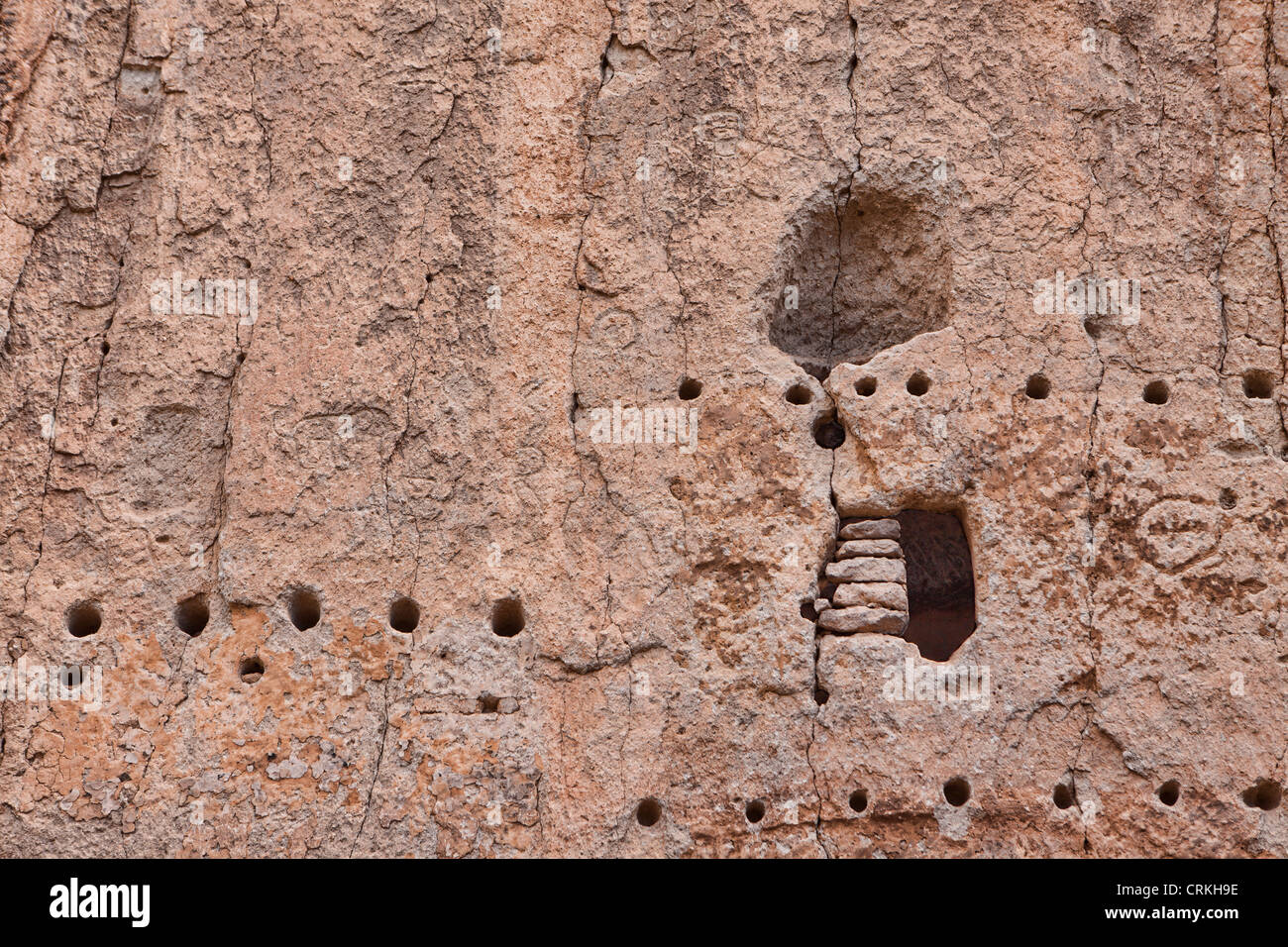 Ancestral Pueblo grainery caves in Bandelier National Monument, New Mexico Stock Photo