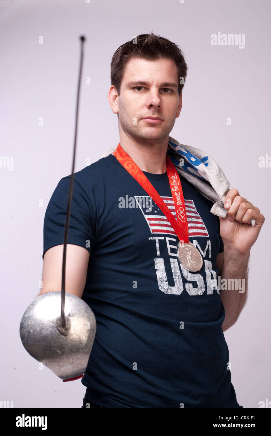 USA fencer and author Tim Morehouses poses at the USOC Media Summit in Dallas, TX prior to the 2012 London Olympics Stock Photo