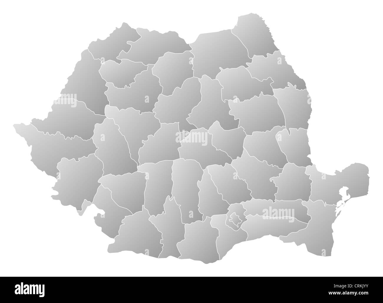 Political map of Romania with the several counties. Stock Photo