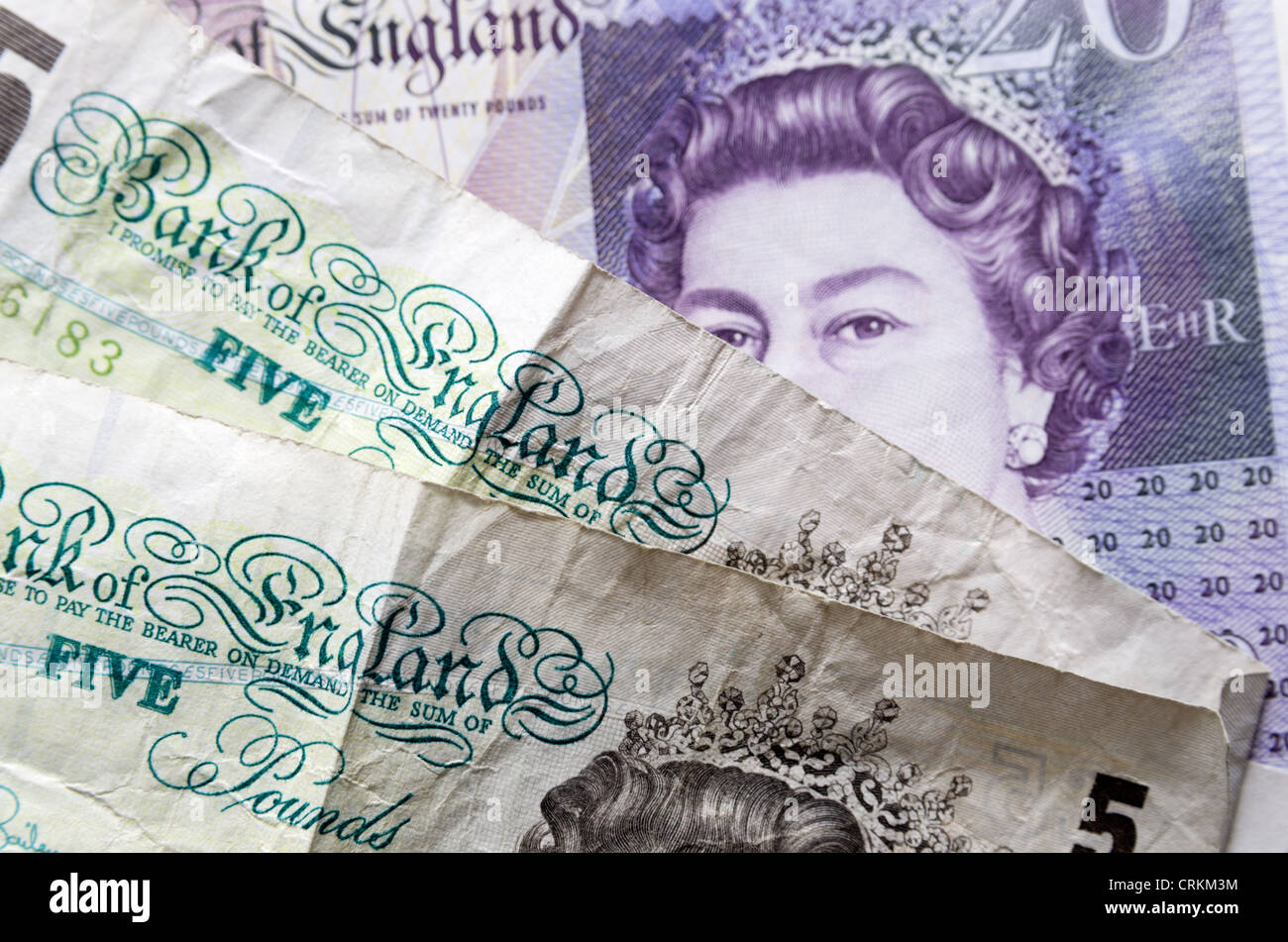 A picture of UK bank notes including the image of Queen Elizabeth II £