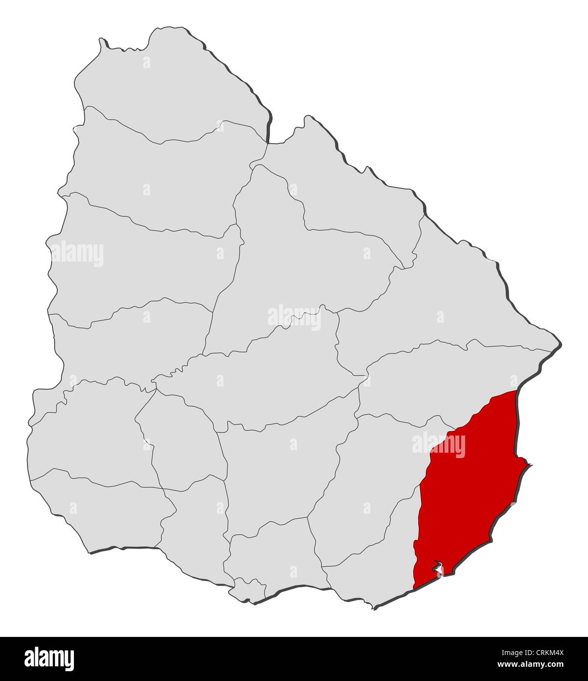 Political map of Uruguay with the several departments where Rocha is ...