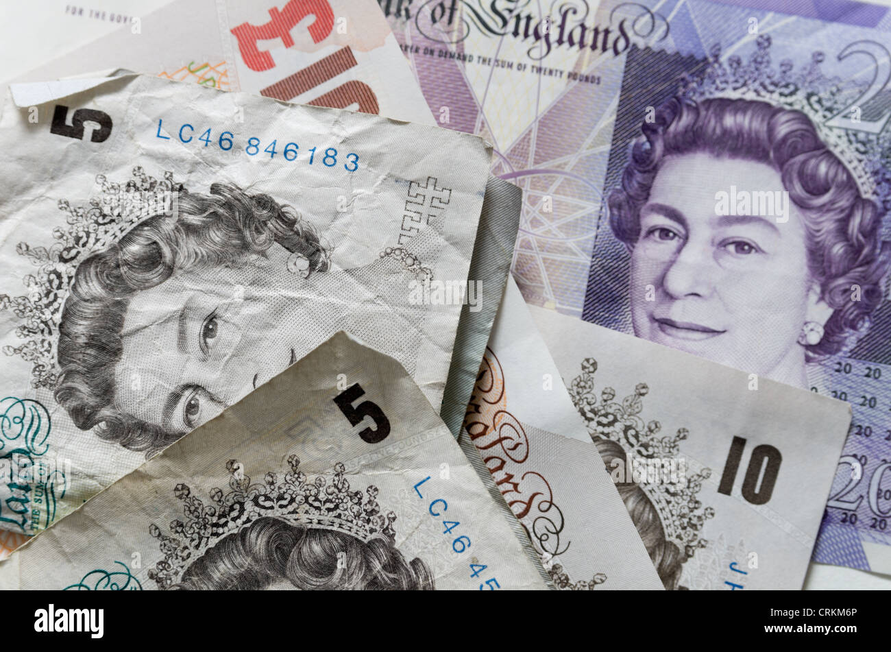 A picture of UK bank notes including the image of Queen Elizabeth II £