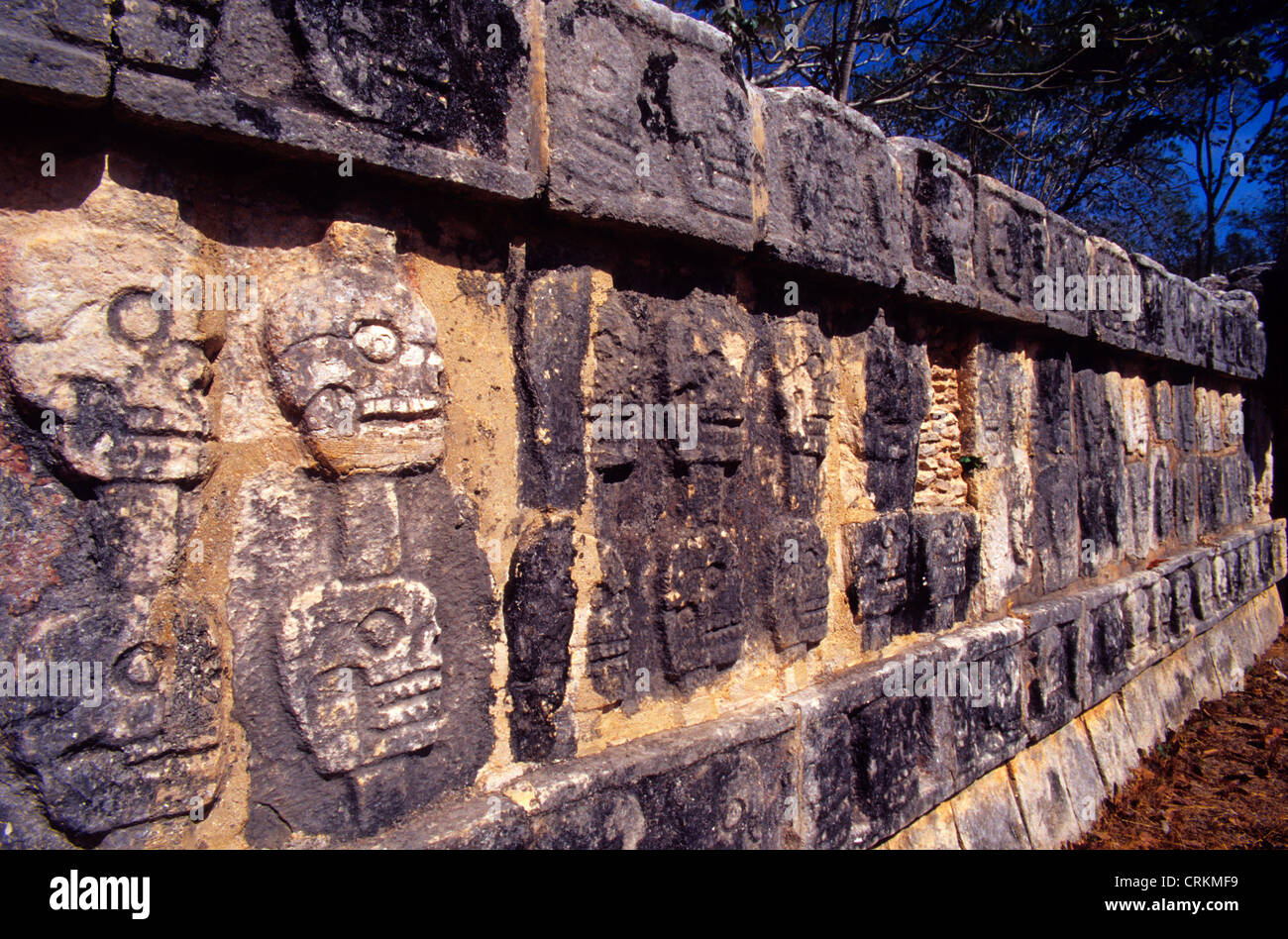 Tzompantli, skull platform, Maya and Toltek archaeological site Chichen Itza . Mexico Stock Photo