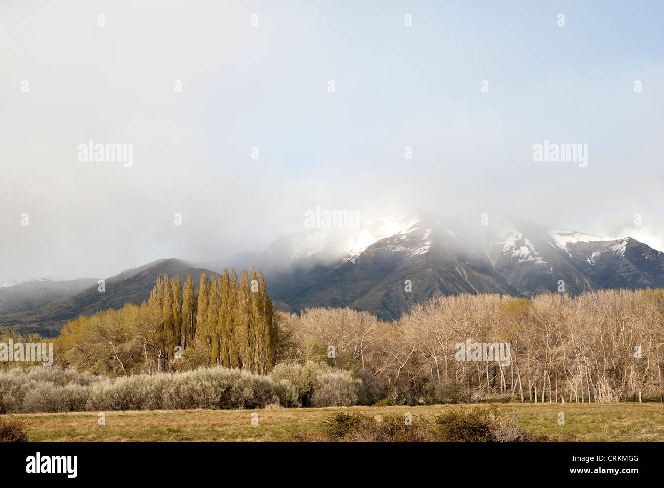 Landscape with low clouds Lanin National Park Neuquen Argentina South America October Stock Photo