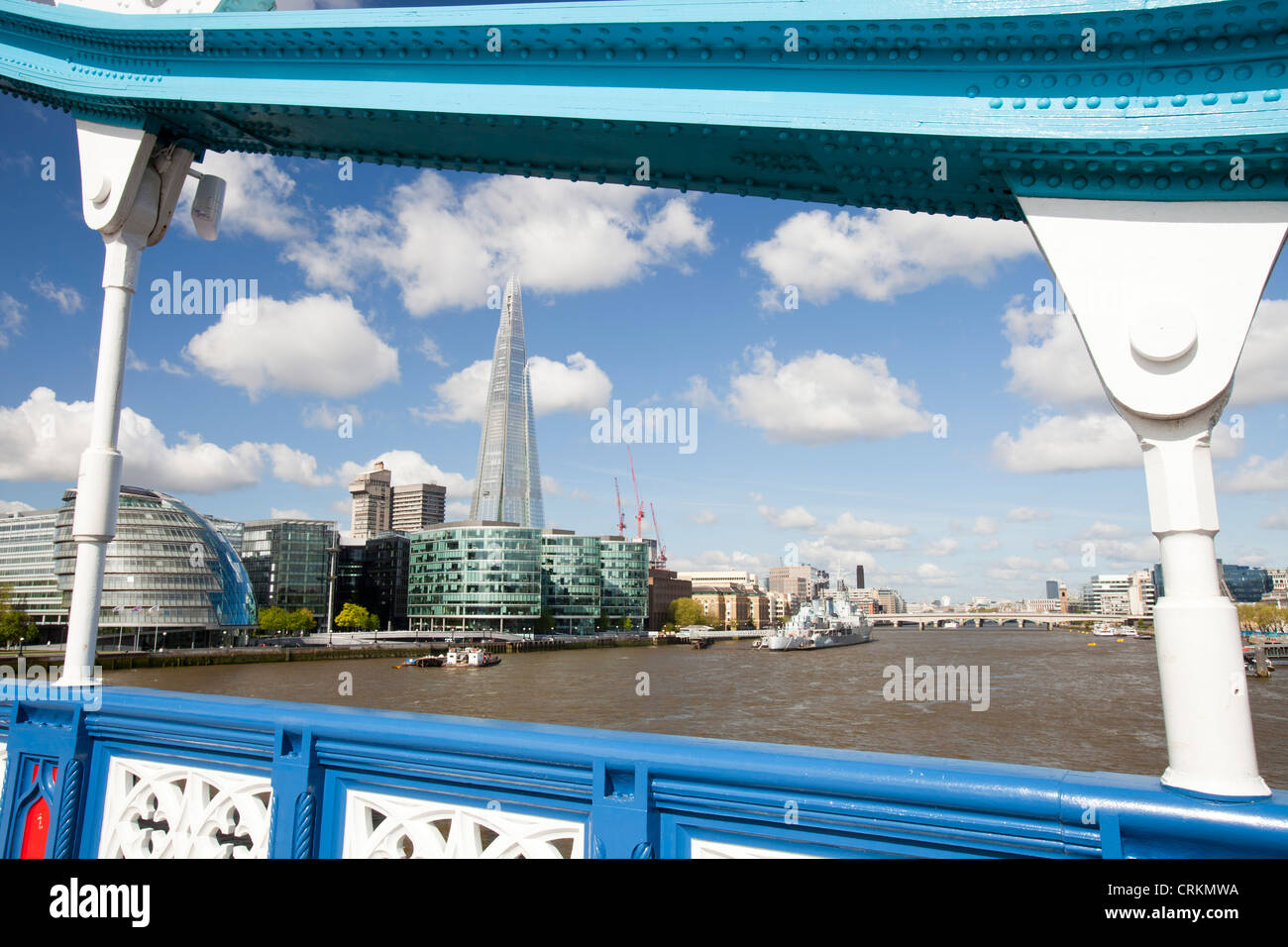 The Tower Bridge and the Shard in London, UK. The Shard at 310m or over 1000 feet tall, is the tallest building in Europe. Stock Photo
