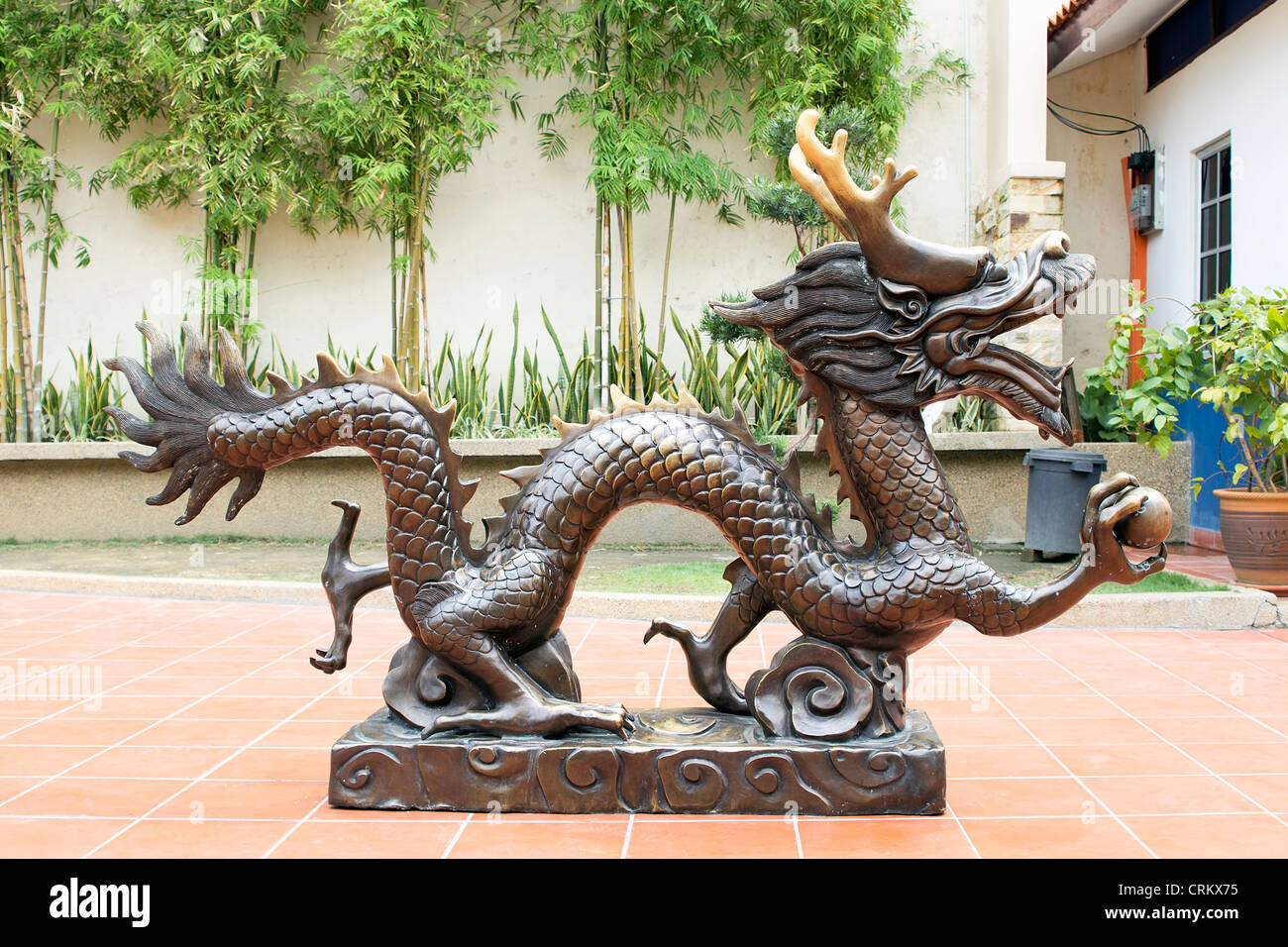 Bronze Chinese Dragon Statue in Malacca Malaysia Public Park Stock Photo