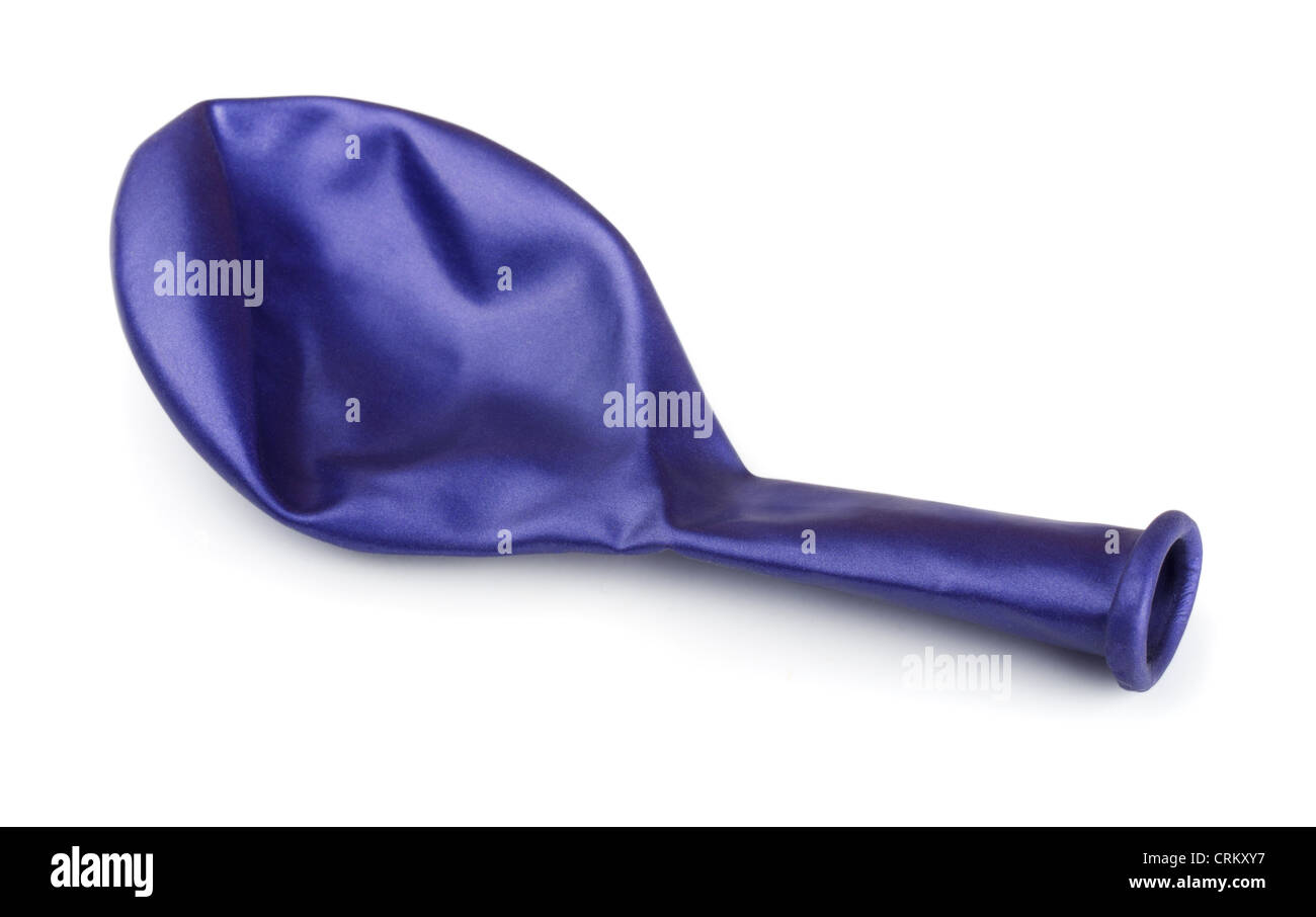 Blue deflated balloon isolated on a white Stock Photo