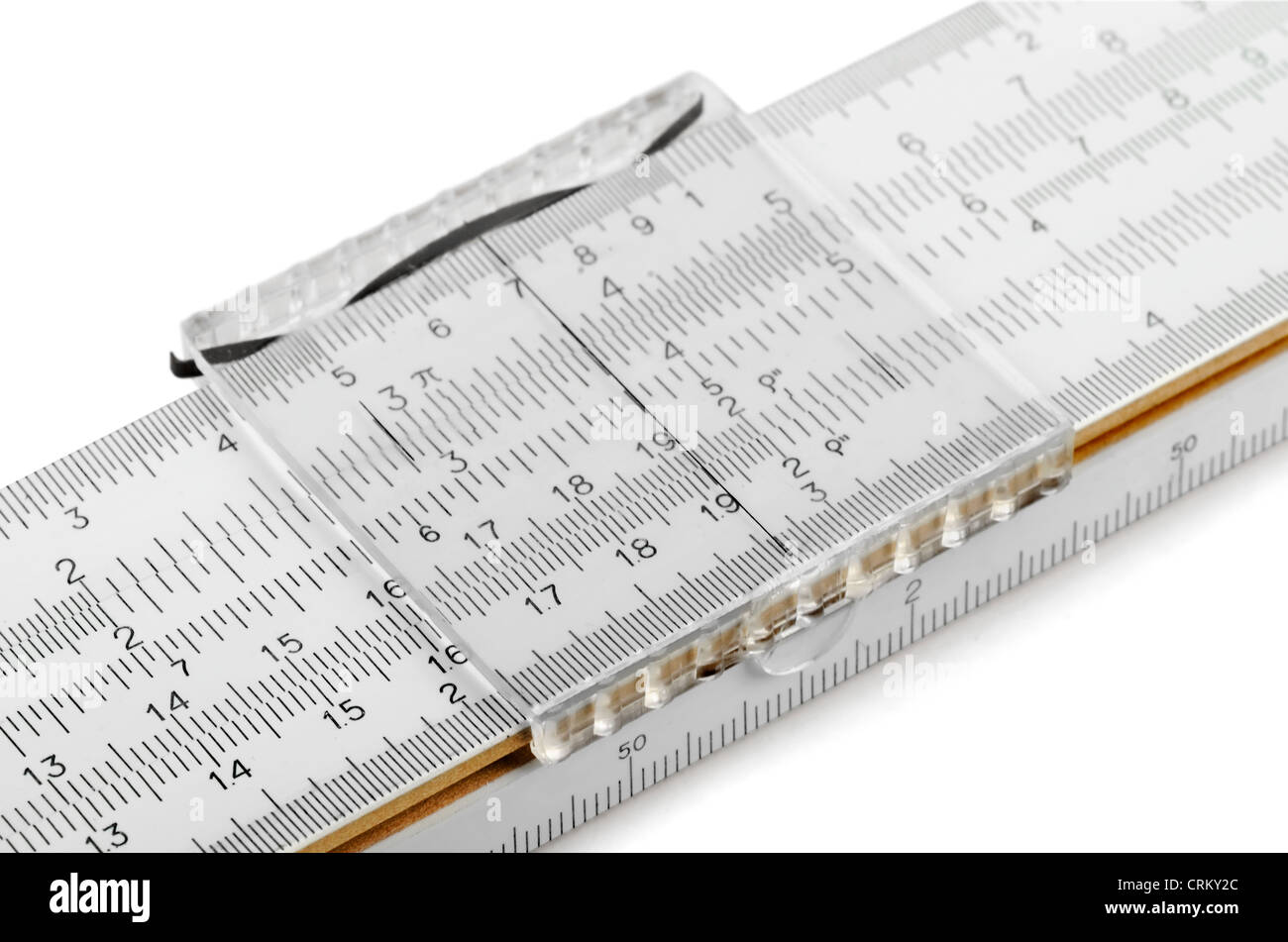 Close-up of slide rule isolated on white Stock Photo