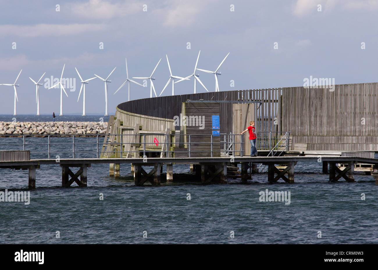 Kastrup Sea Baths with Middelgrunden wind farm in the background Stock Photo