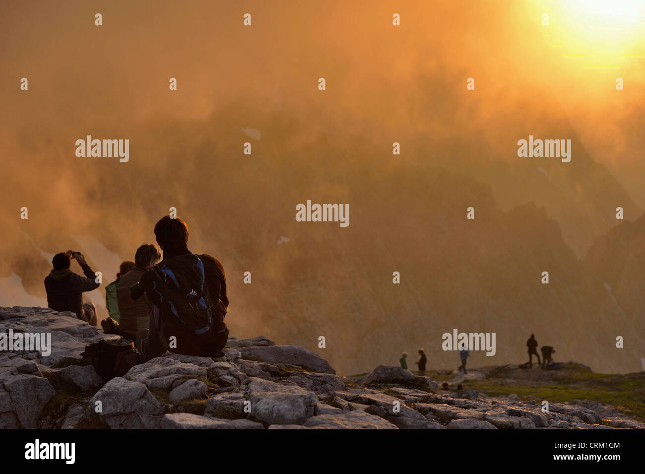 Austrian celebration for the traditional summer solstice festival called Sonnwendfeuer  on the Nordkette ridge above Innsbruck Stock Photo