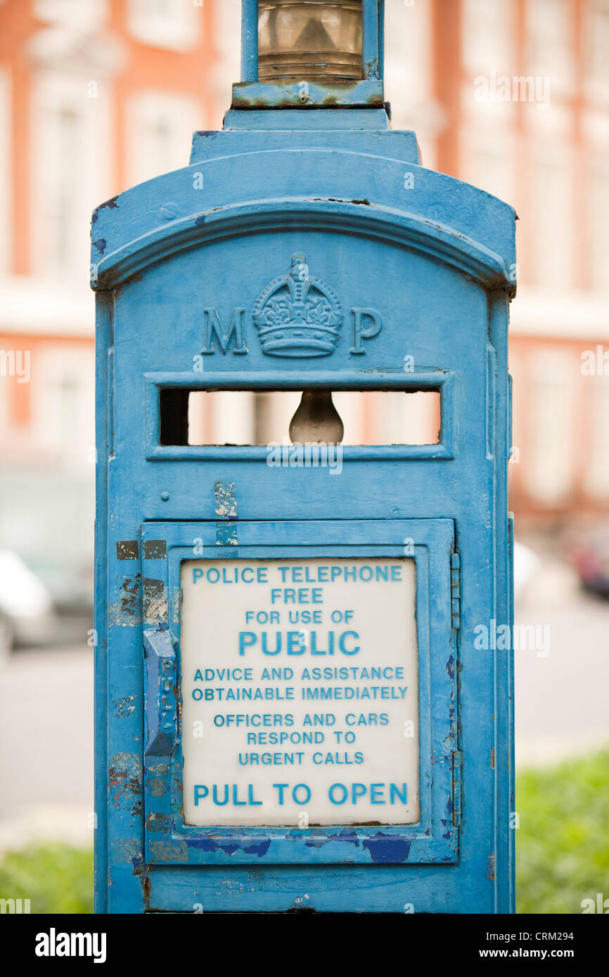 An old Metropolitan Police telephone box in Grosvenor Square, London, UK. Stock Photo