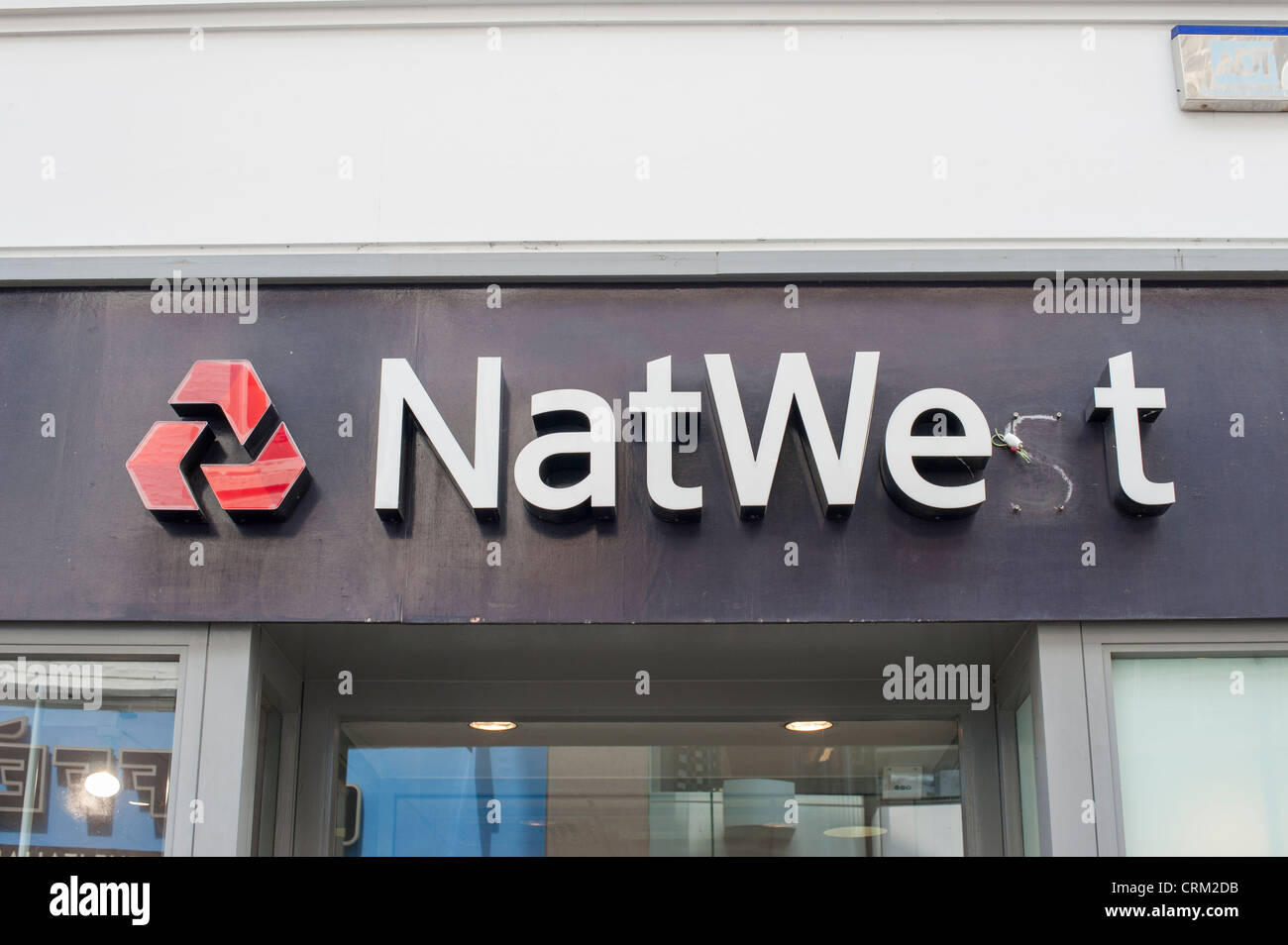 Nat West Bank sign broken saying Nat Wet Stock Photo