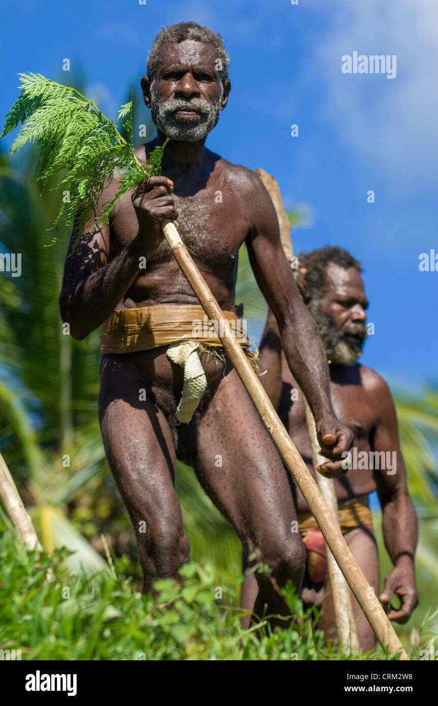 Older man wearing a namba penis-sheath dancing to encourage the jumpers,  Nagol land-diving ceremony, Pentecost Island, Vanuatu Stock Photo - Alamy