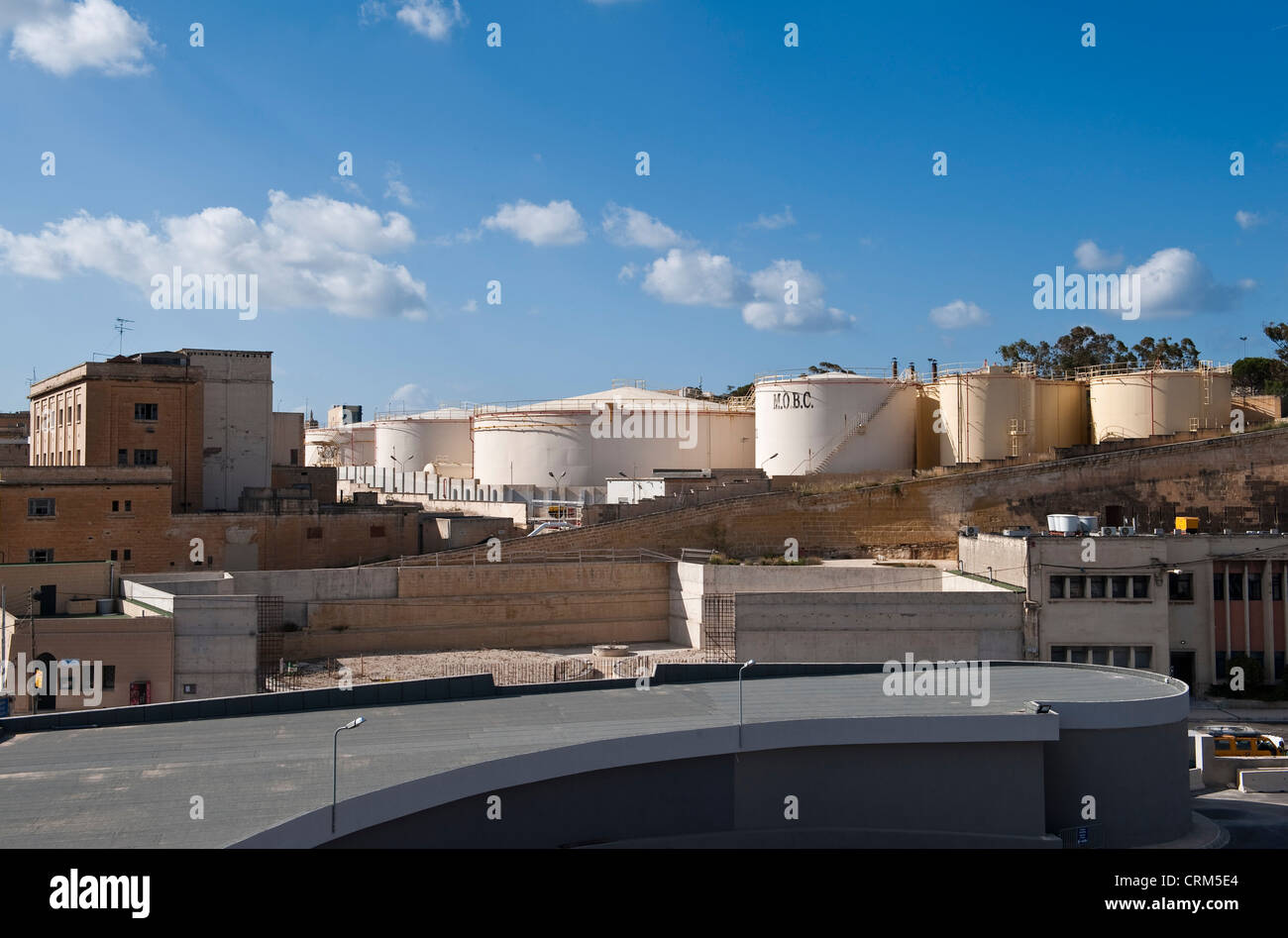 Fuel storage tanks in the Grand Harbour, Malta, belonging to the
