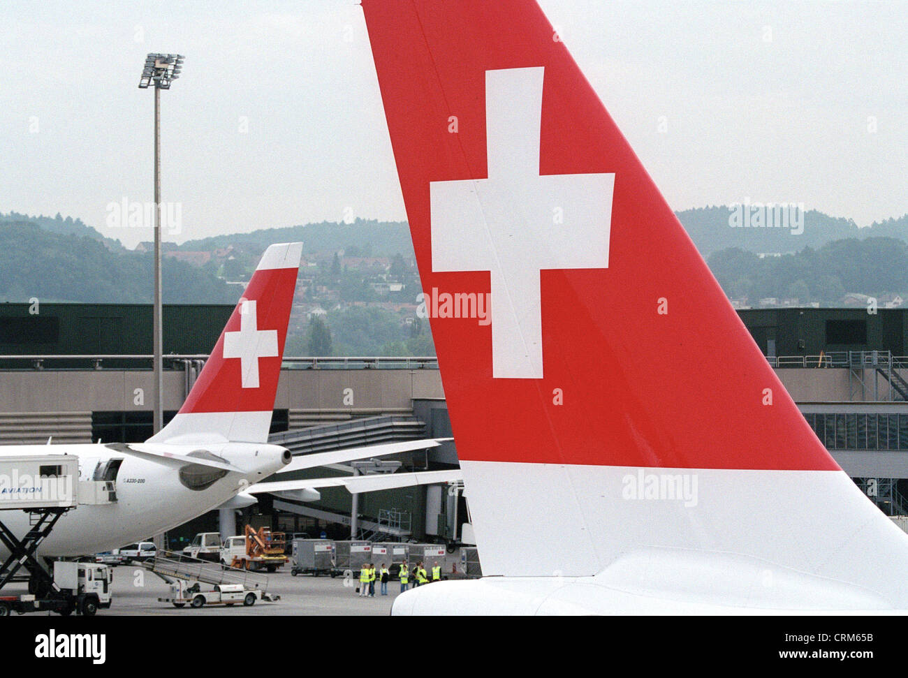 Logo of the Swiss Air Lines to aircraft in Zurich Stock Photo