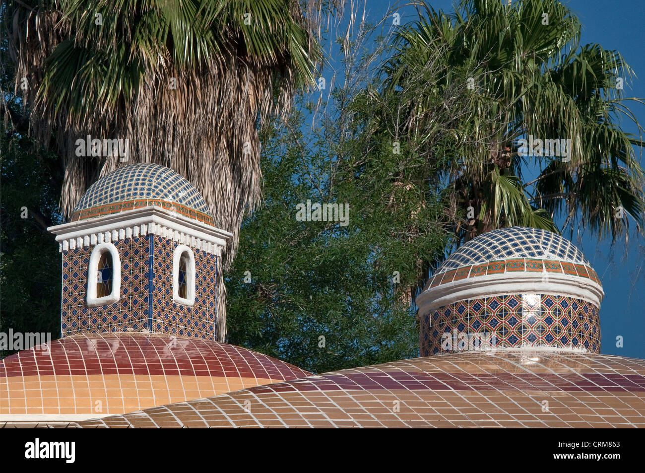 Tiled towers at house on Morelos street in Reynosa, Rio Grande Valley, Tamaulipas, Mexico Stock Photo