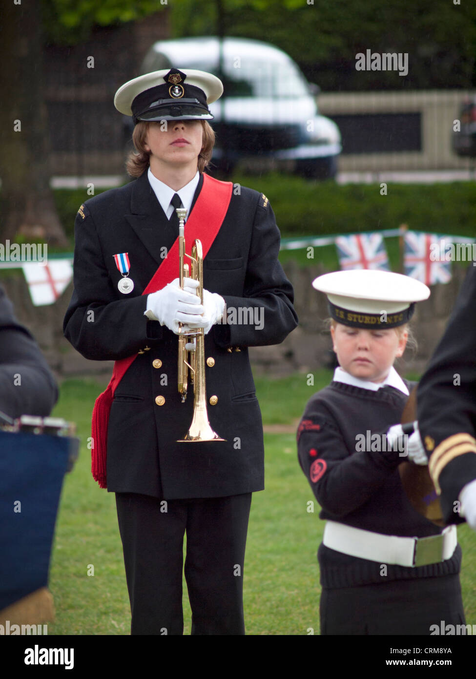 A trumpeter with the  Sea Cadet Corps. Stock Photo