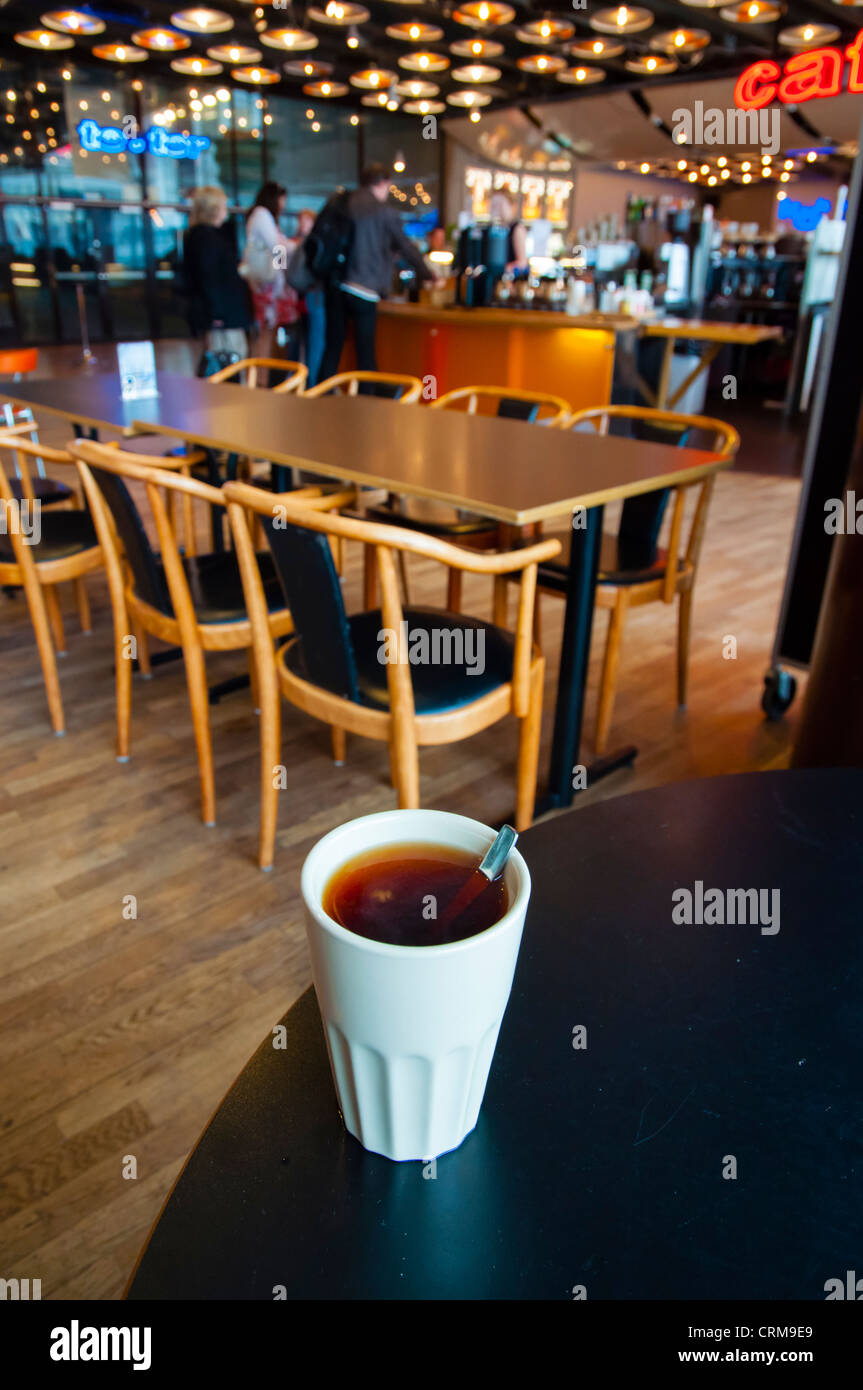 Cup of tea in cafe restaurant Kulturhuset the House of Culture (1974) central Stockholm Sweden Europe Stock Photo