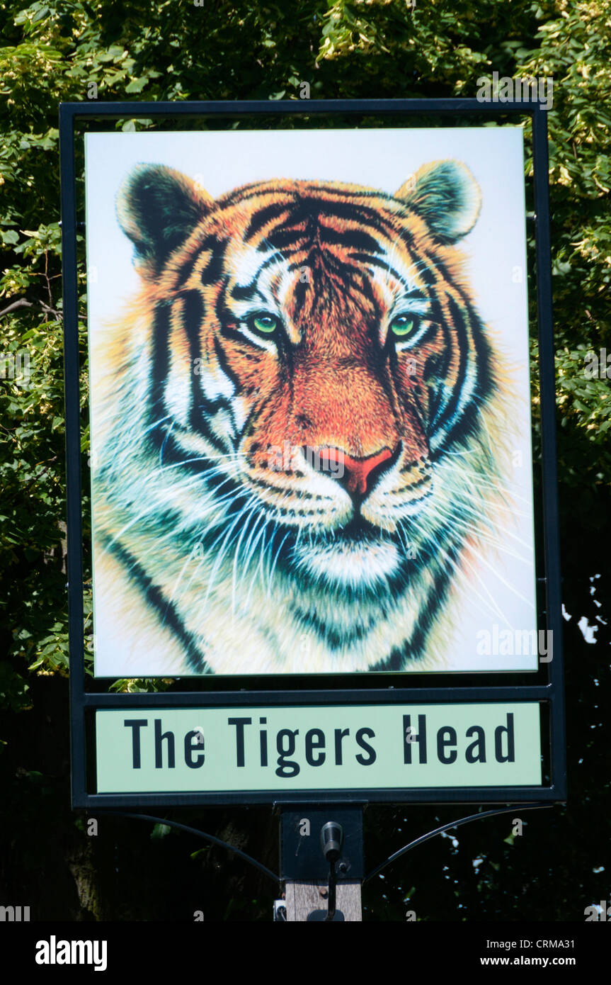 The pub sign of The Tigers Head public house in Chislehurst, Kent. Stock Photo