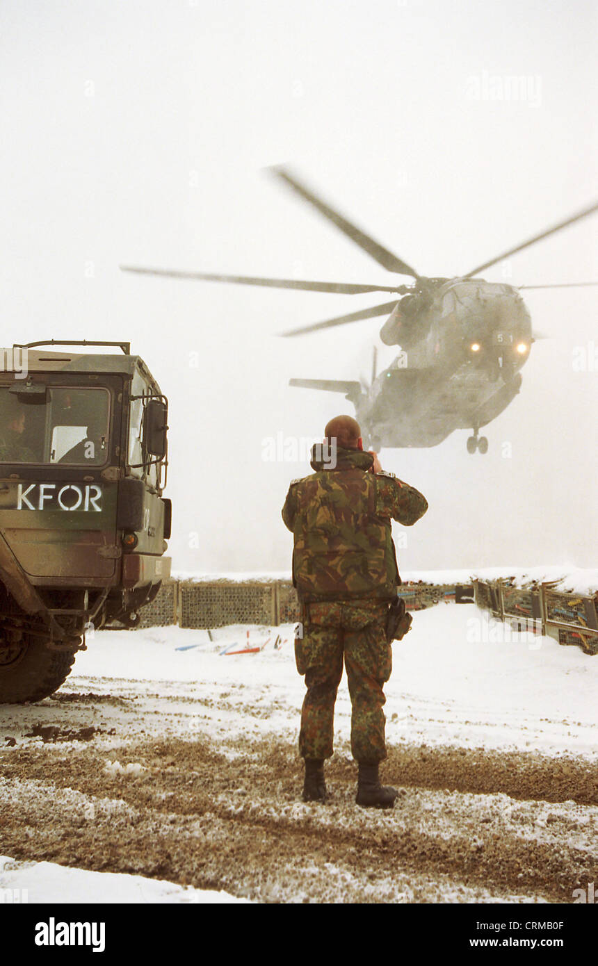 Bundeswehr helicopter lands in Prizren, Kosovo Stock Photo