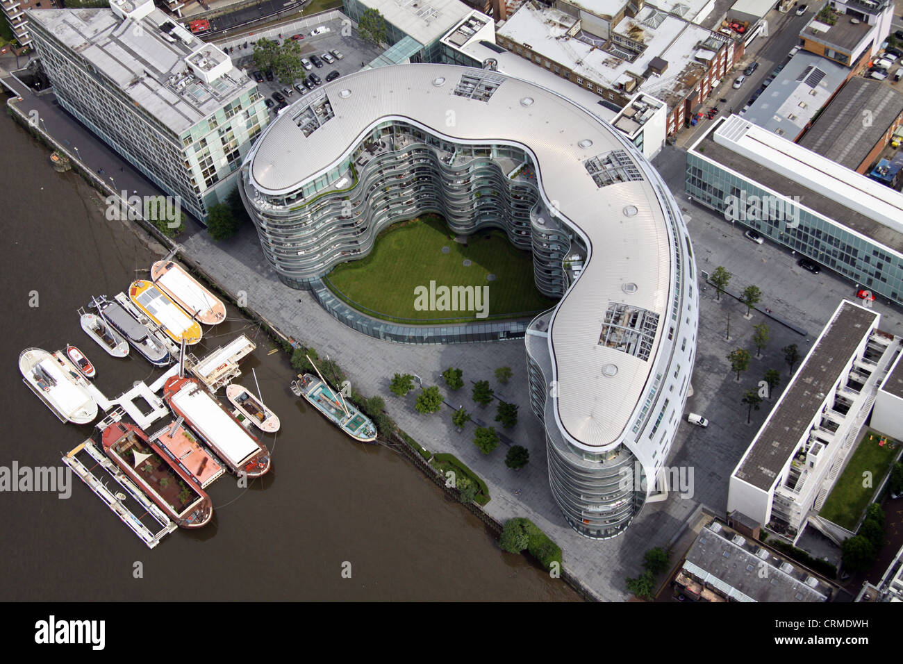aerial view of Albion Riverside Building near Ransome's Dock, Bridge Wharf, Battersea, London SW11 Stock Photo