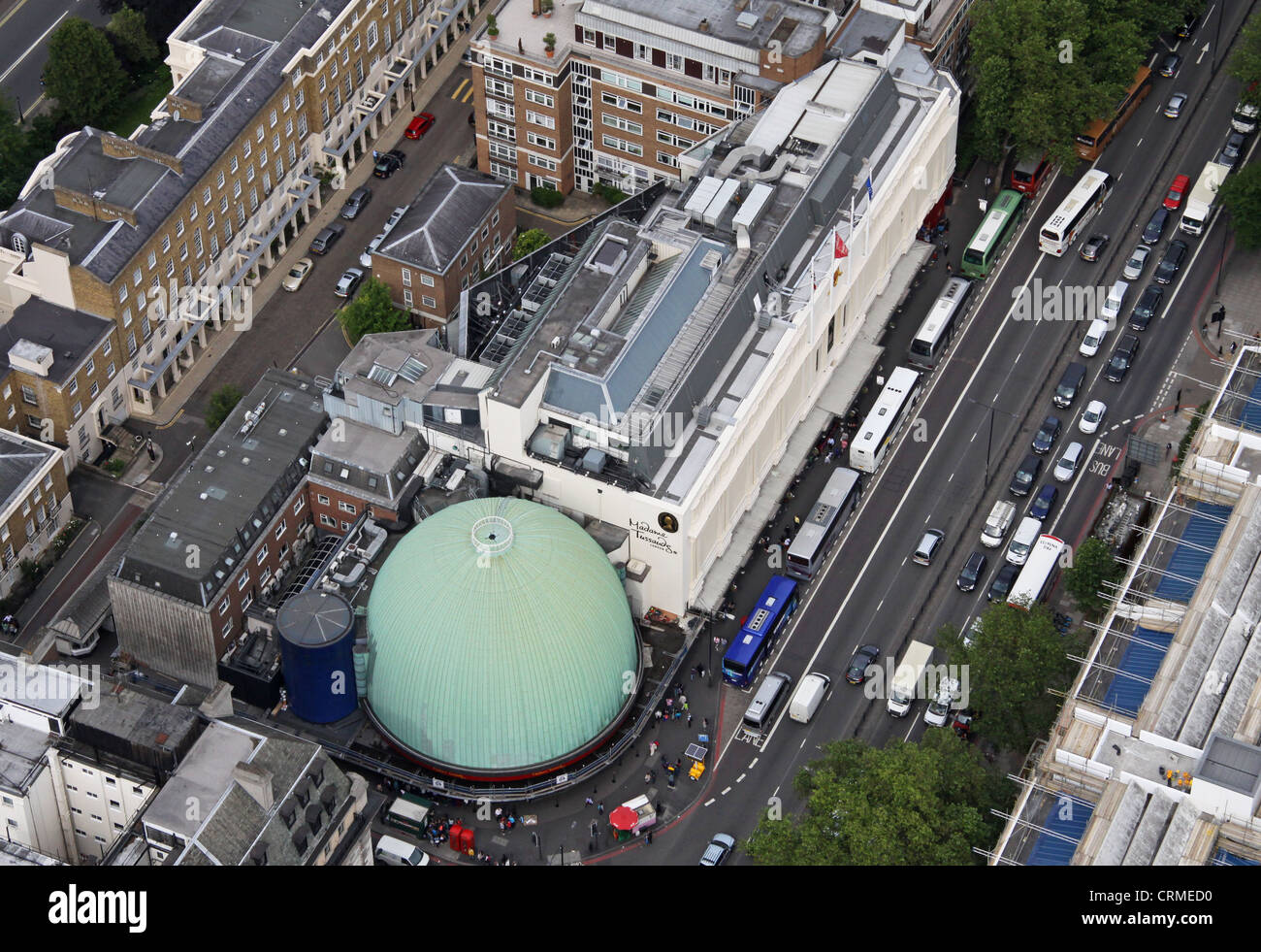 aerial view of Madame Tussauds and London Planetarium on Marylebone Street, London NW1 Stock Photo