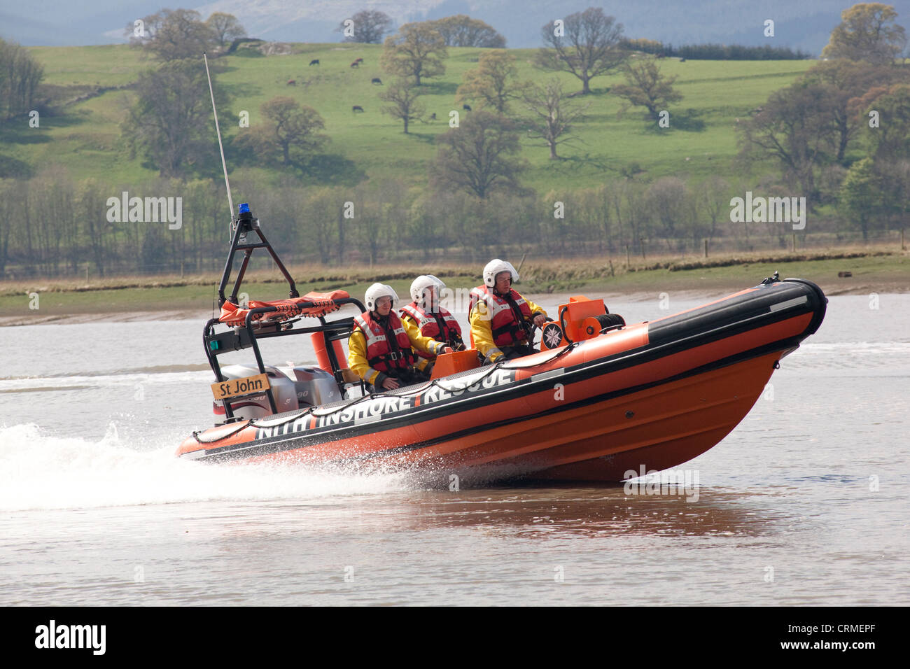 Nith Inshore Rescue independent lifeboat practising just of Glencaple in the River Nith Estuary near Dumfries Scotland UK Stock Photo